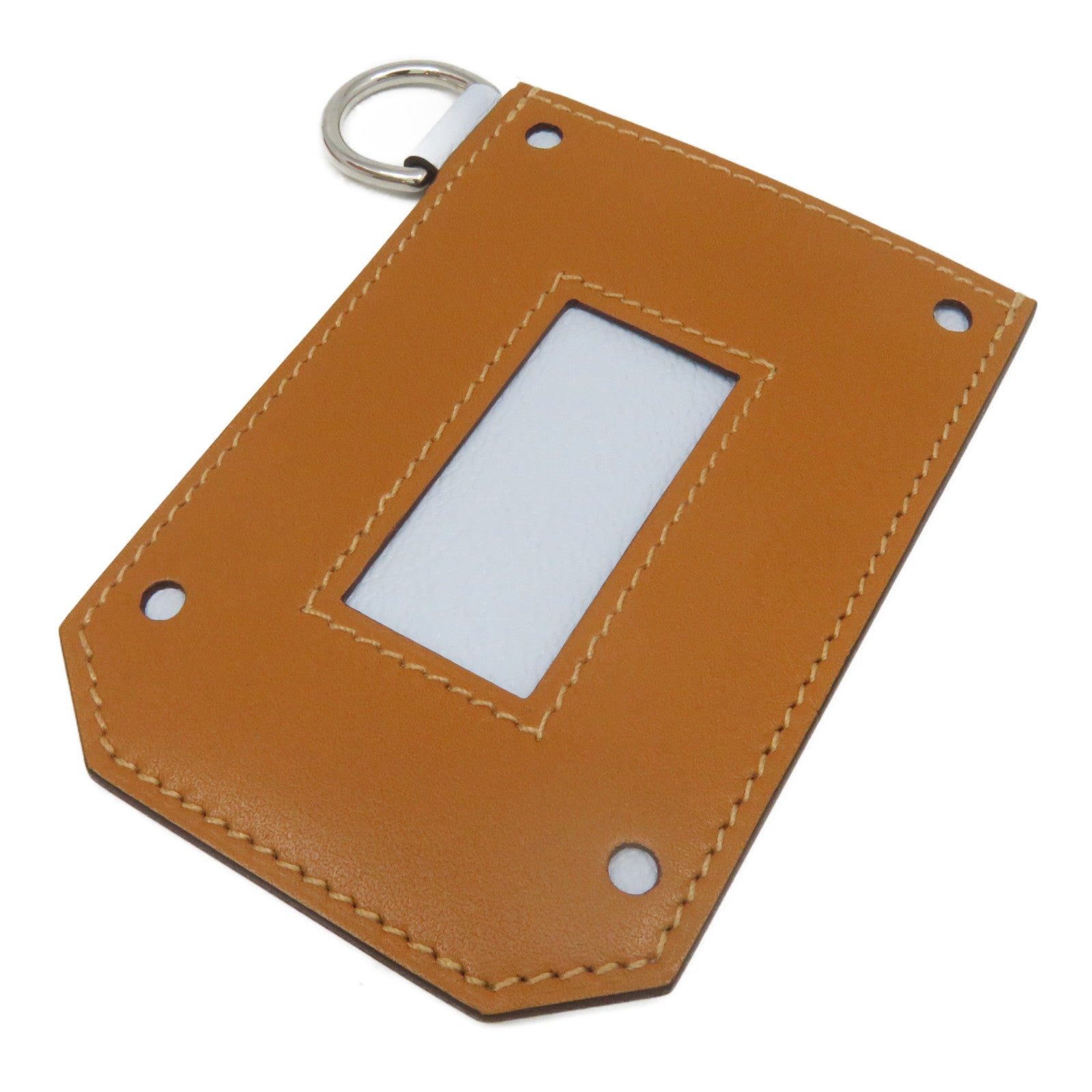 HERMES Chevre皮革Card Case银扣卡片套T0 Bleu Brume/37Gold浅蓝色/啡色