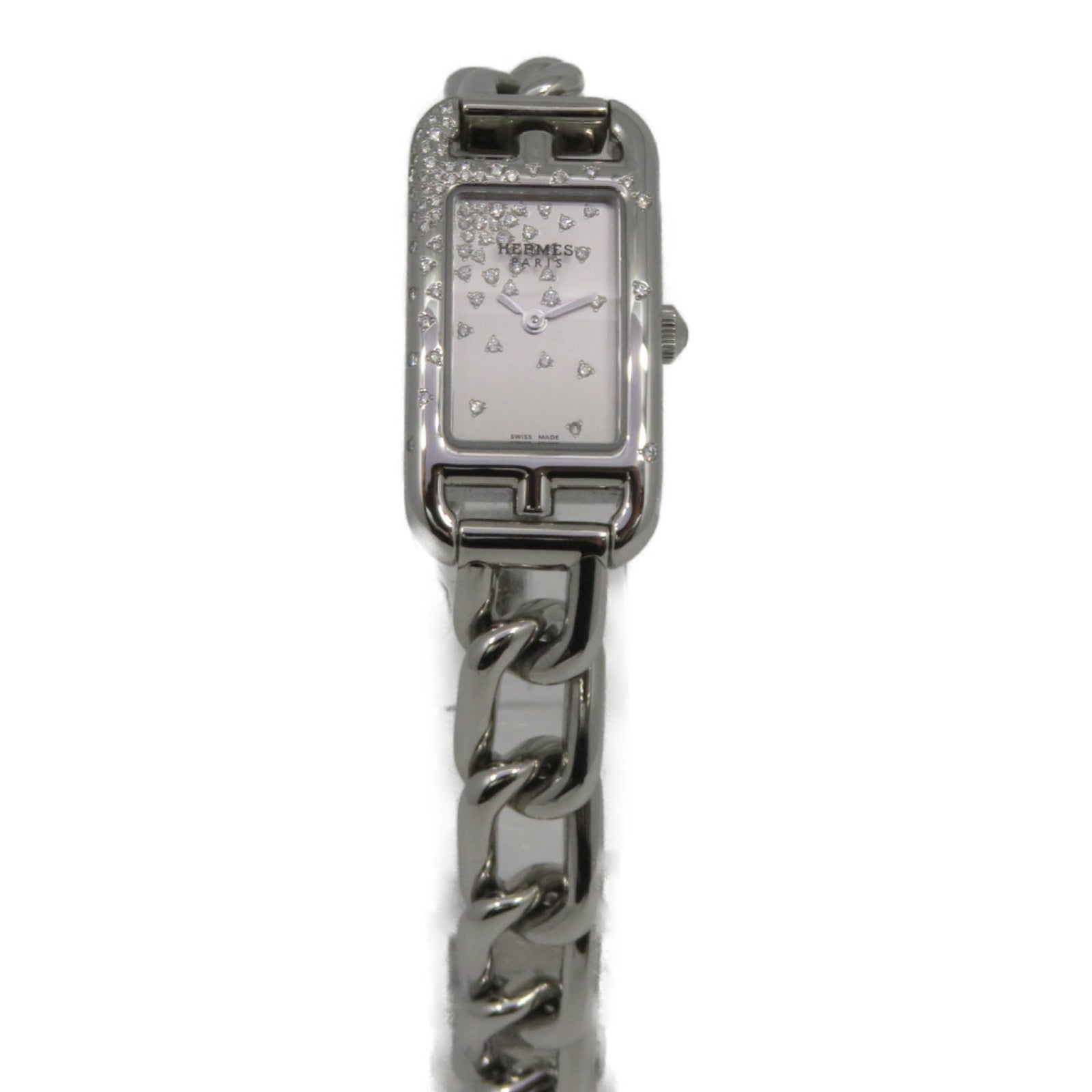 HERMES UHR Natucket Diamond Quartz Watch钻石/不锈钢手表石英机芯银色