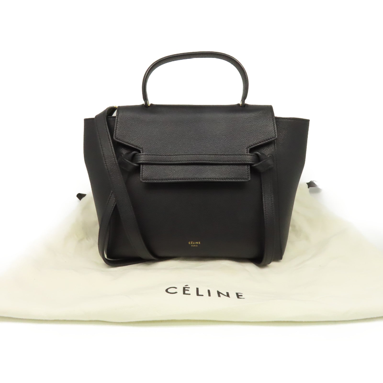 CELINE 牛皮皮革Belt Bag金扣手挽肩背兩用袋黑色