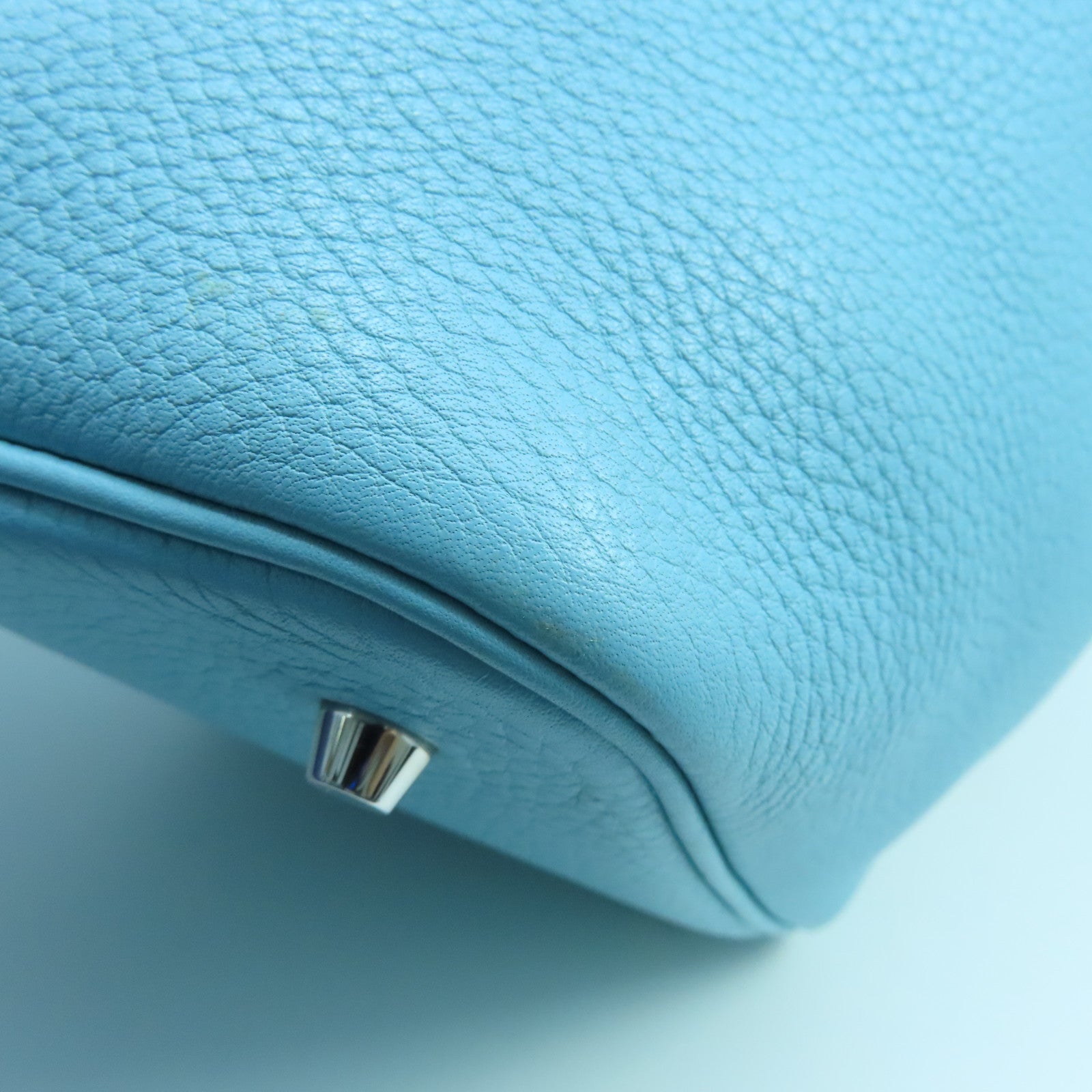 HERMES Clemence Leather Picotin Lock MM Silver Buckle Handle Bag Tiffany Blue