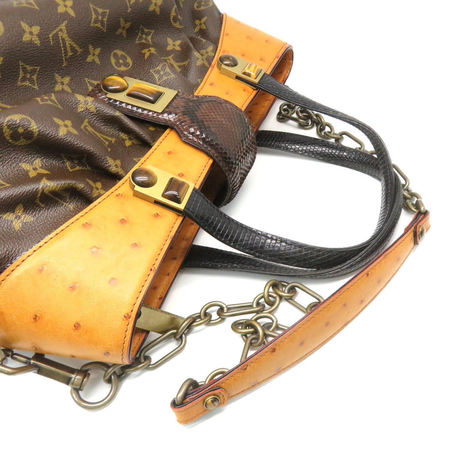 LOUIS VUITTON 【激減優惠】Monogram/駝鳥皮革/蛇皮皮革Oskar Waltz 2way Shoulder手挽肩背兩用袋啡色