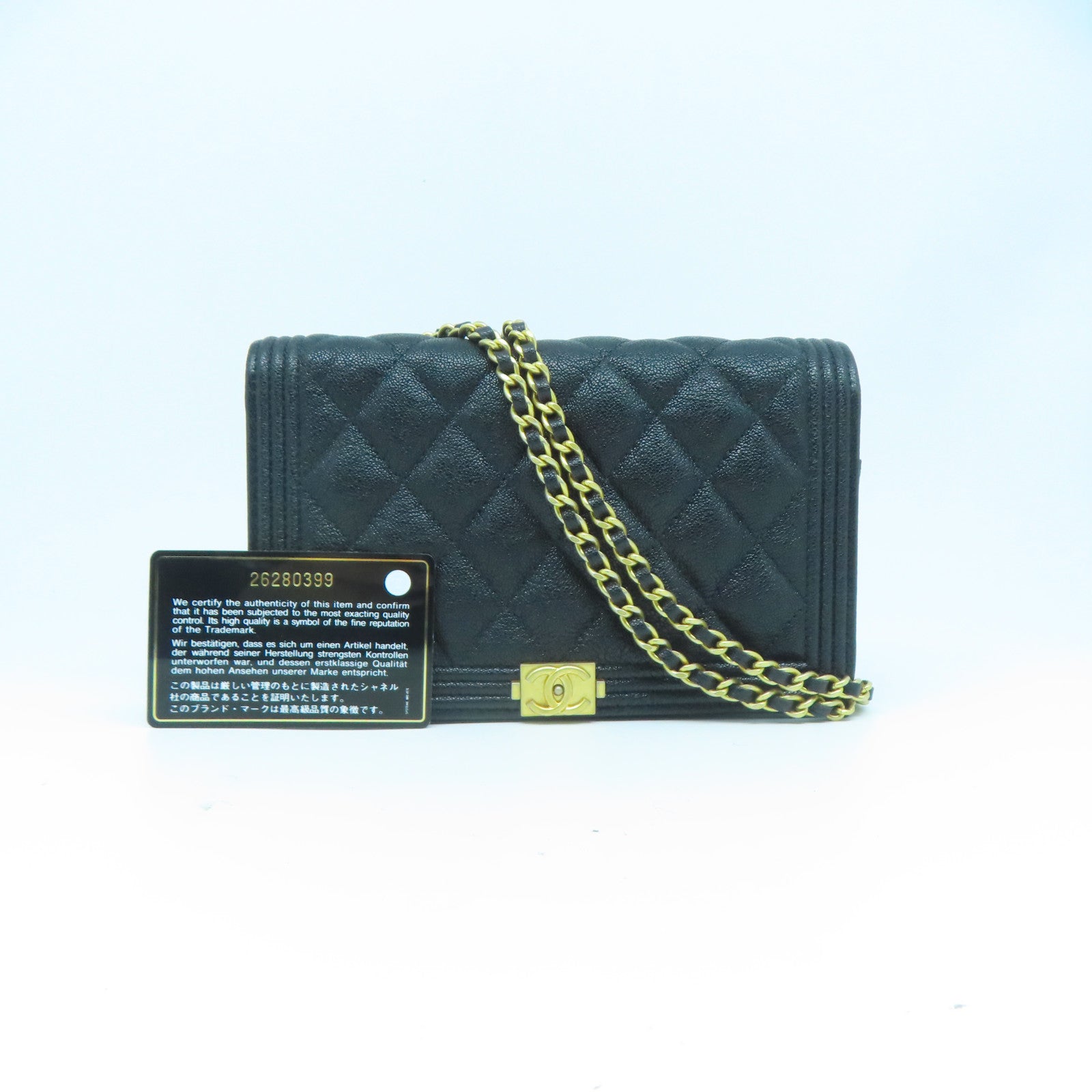 CHANEL 菱格牛皮皮革Boy Chanel Woc金扣肩背袋黑色