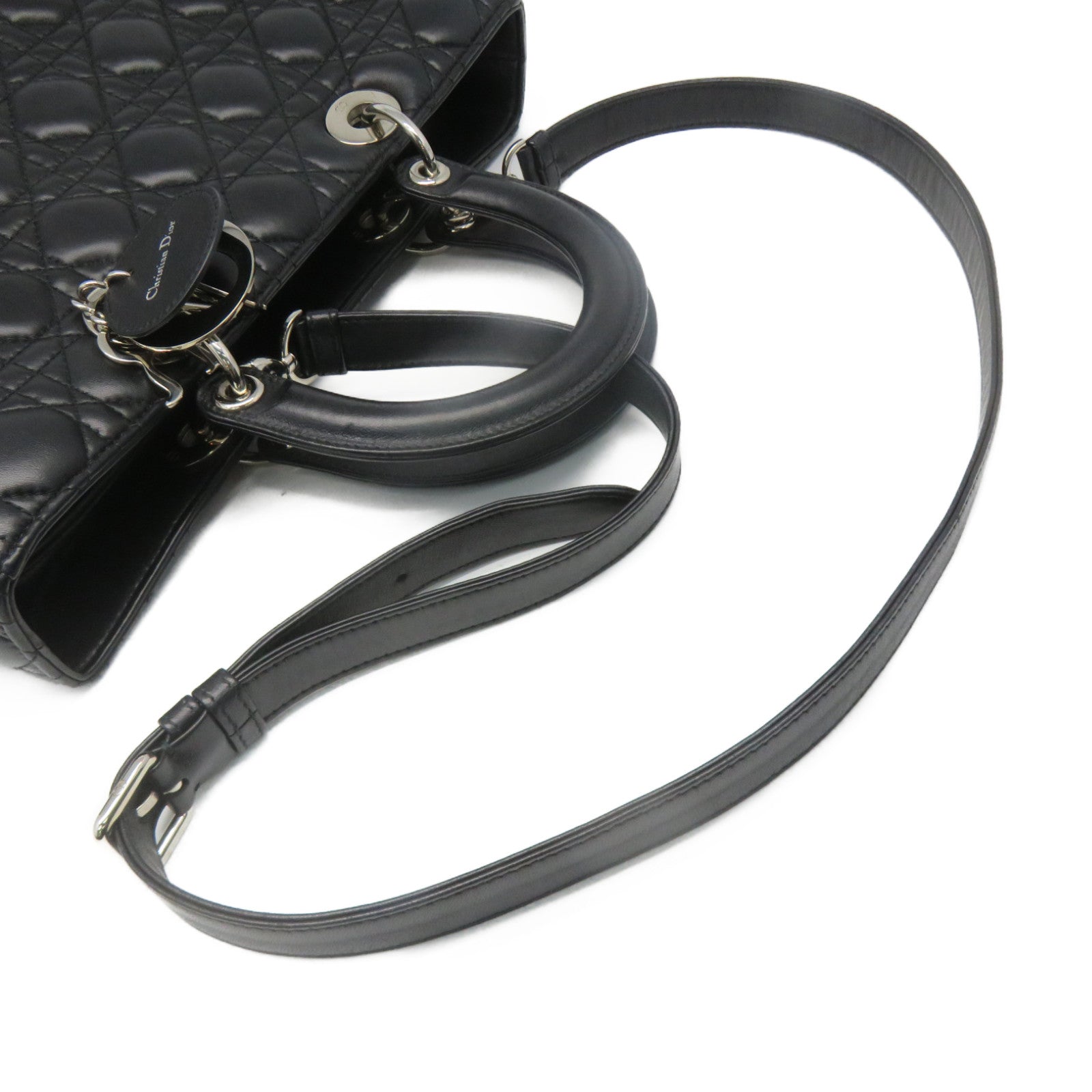 Dior 牛皮皮革Lady Dior 2 Way Handbag手挽肩背两用袋黑色