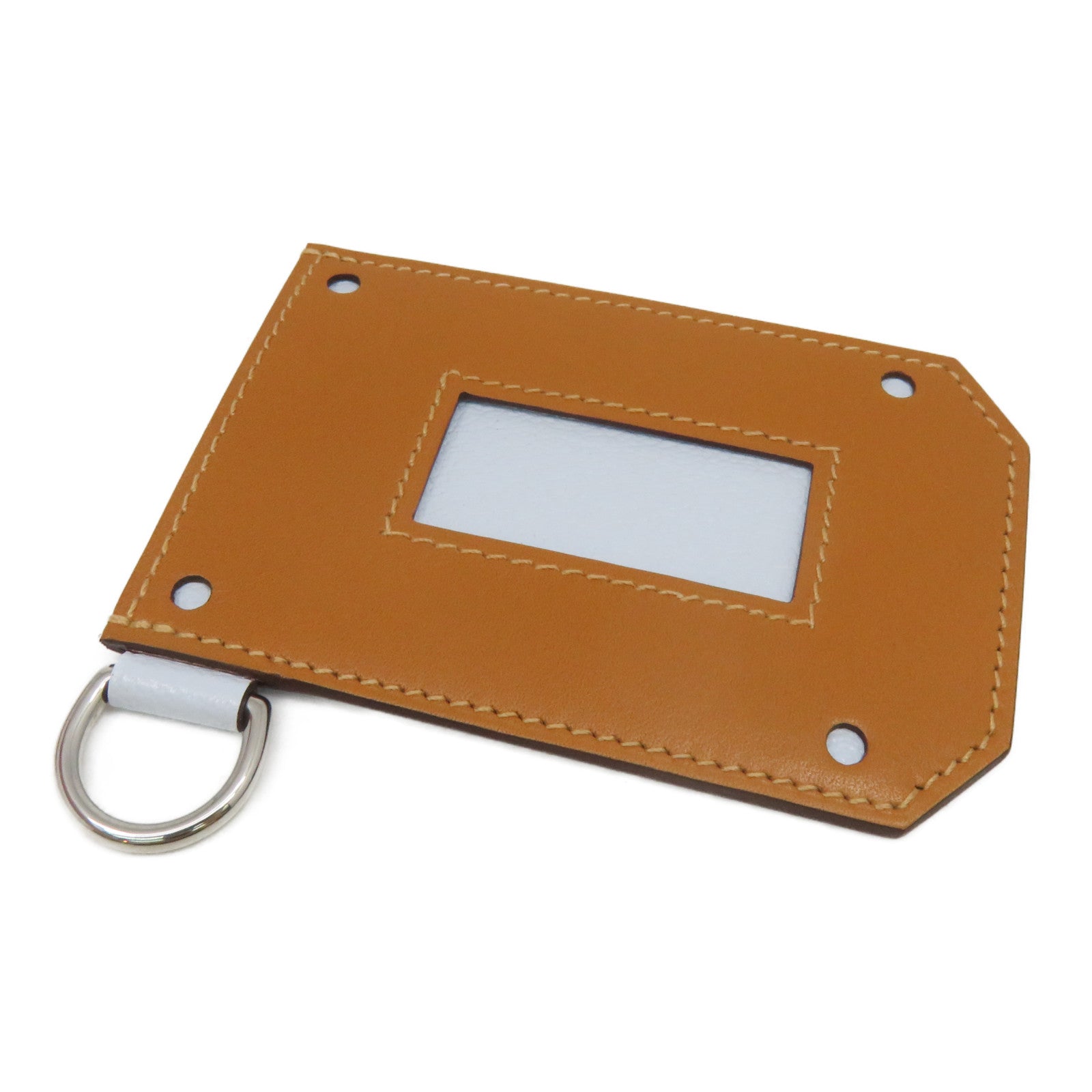 HERMES Chevre皮革Card Case银扣卡片套T0 Bleu Brume/37Gold浅蓝色/啡色