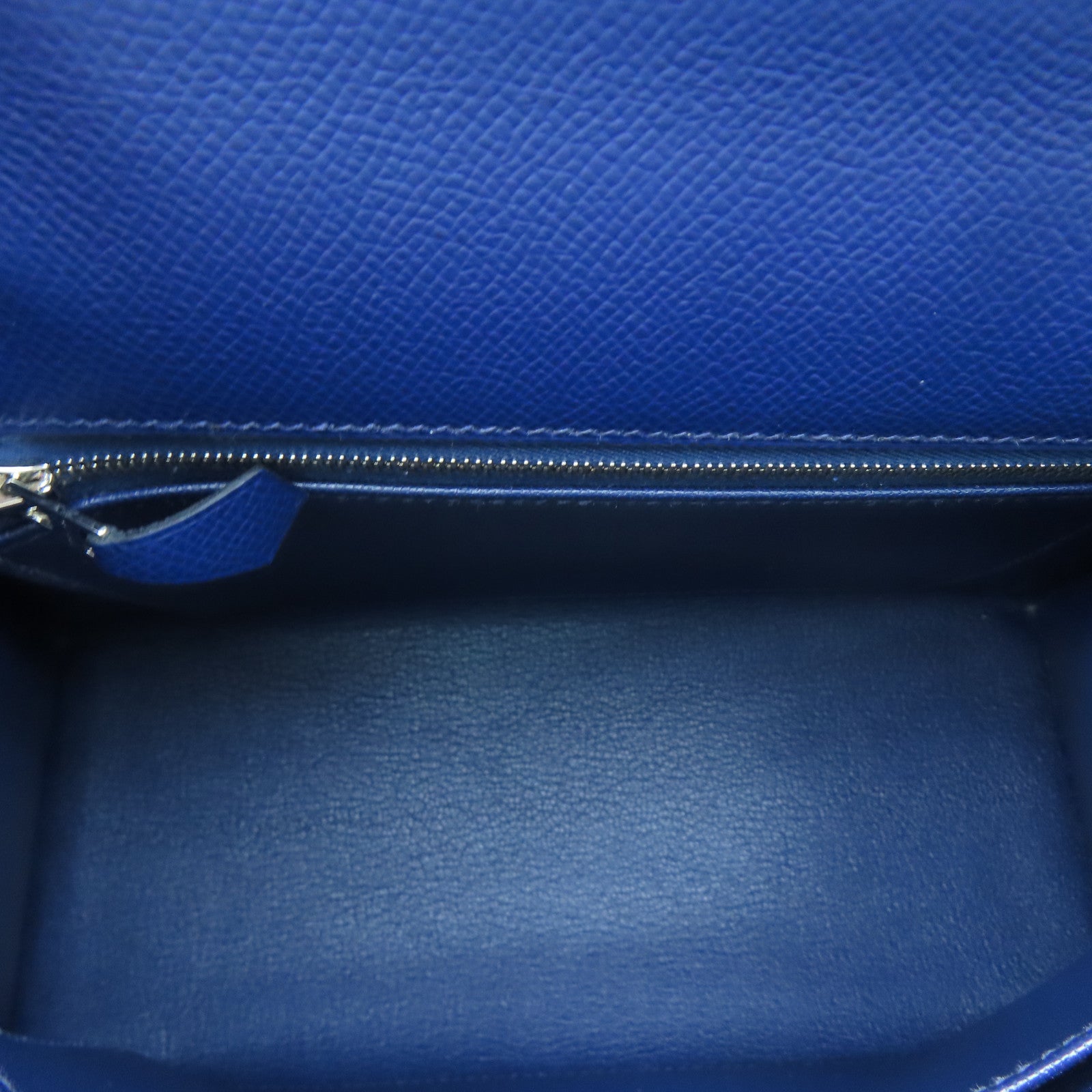 HERMES Epsom Leather Kelly 25 Silver Buckle Handle Shoulder Bag Sapphire Blue/Black