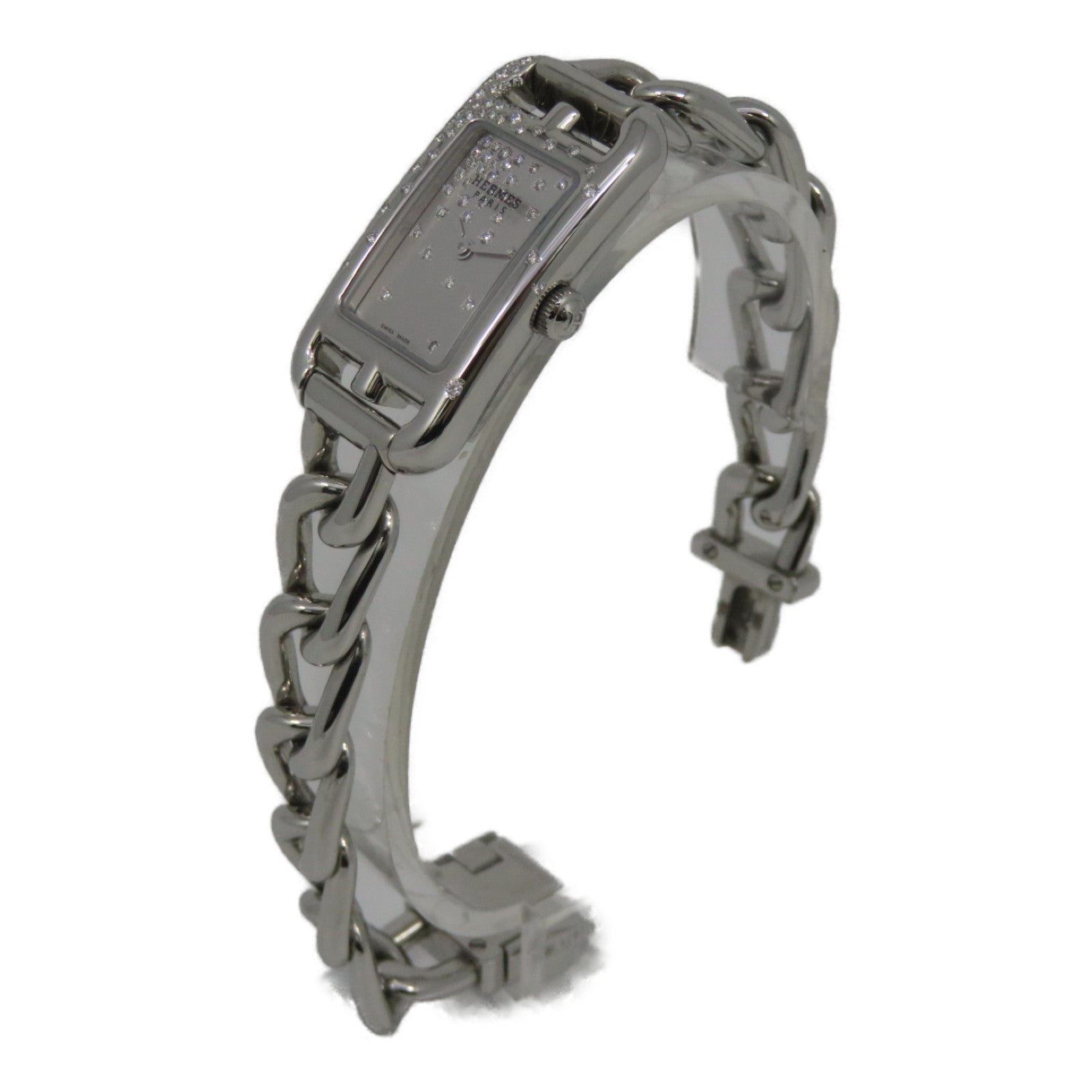 HERMES UHR Natucket Diamond Quartz Watch钻石/不锈钢手表石英机芯银色