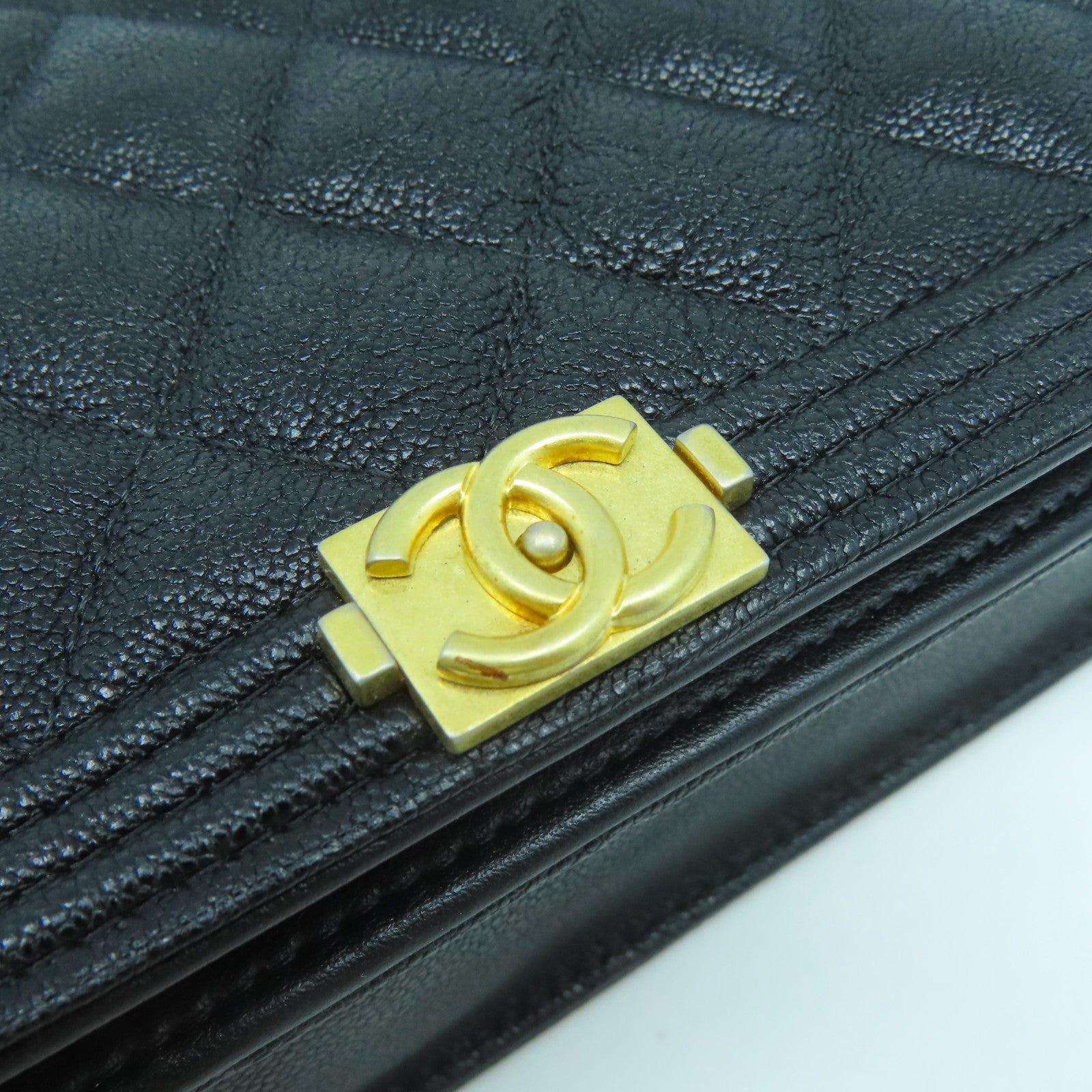 CHANEL 菱格牛皮皮革Boy Chanel Woc金扣肩背袋黑色