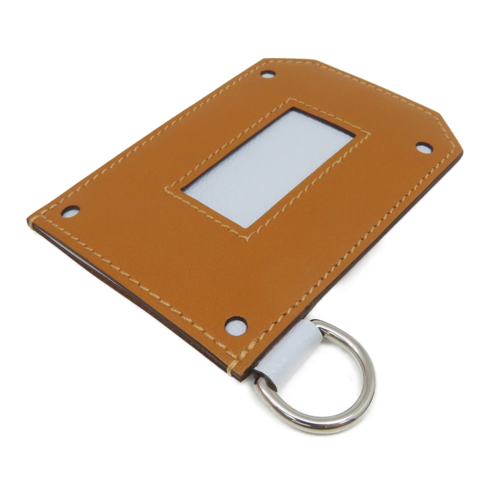 HERMES Chevre皮革Card Case银扣卡片套T0 Bleu Brume/37Gold浅蓝色/啡色