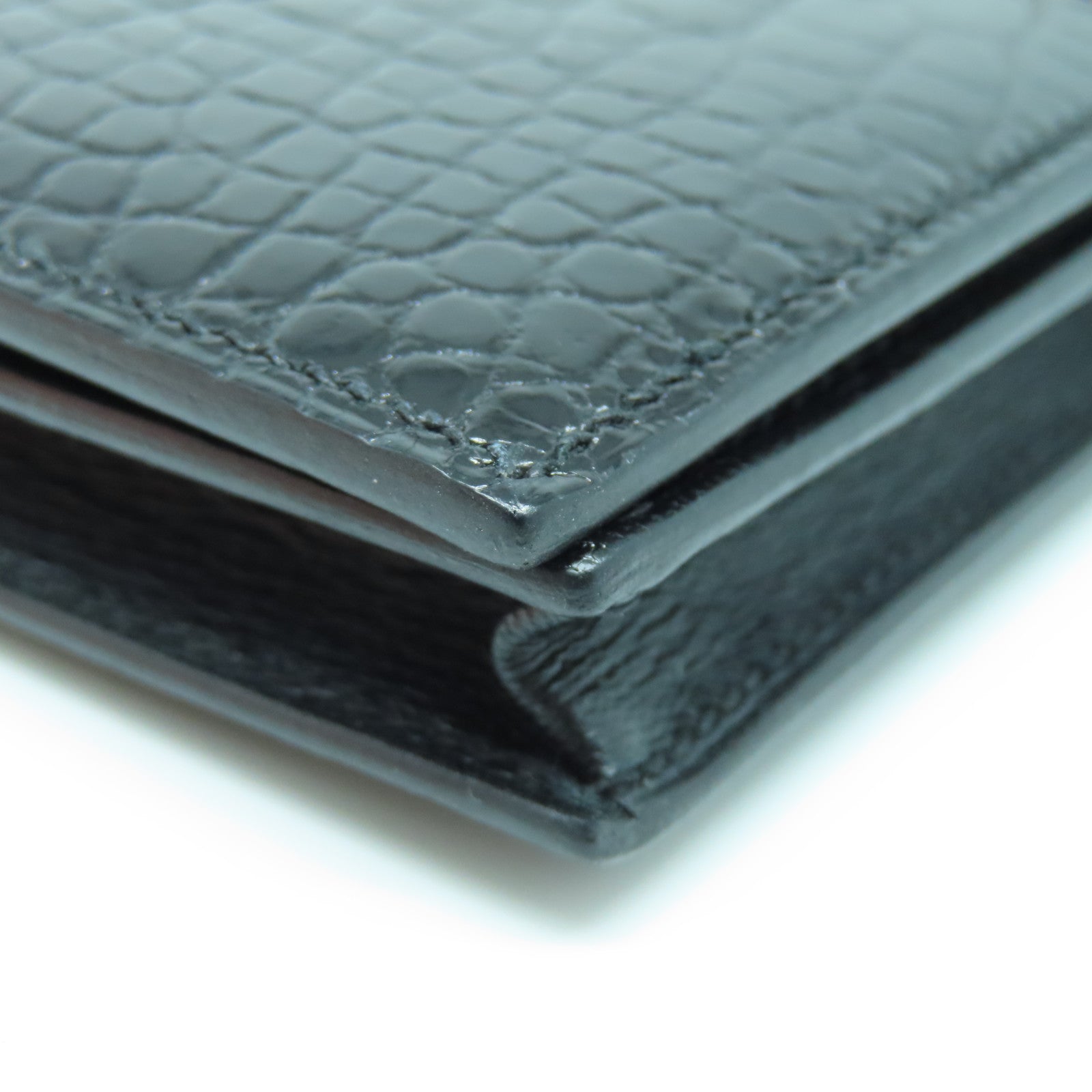 HERMES 鱷魚皮革Bearn Wallet金扣長錢包黑色
