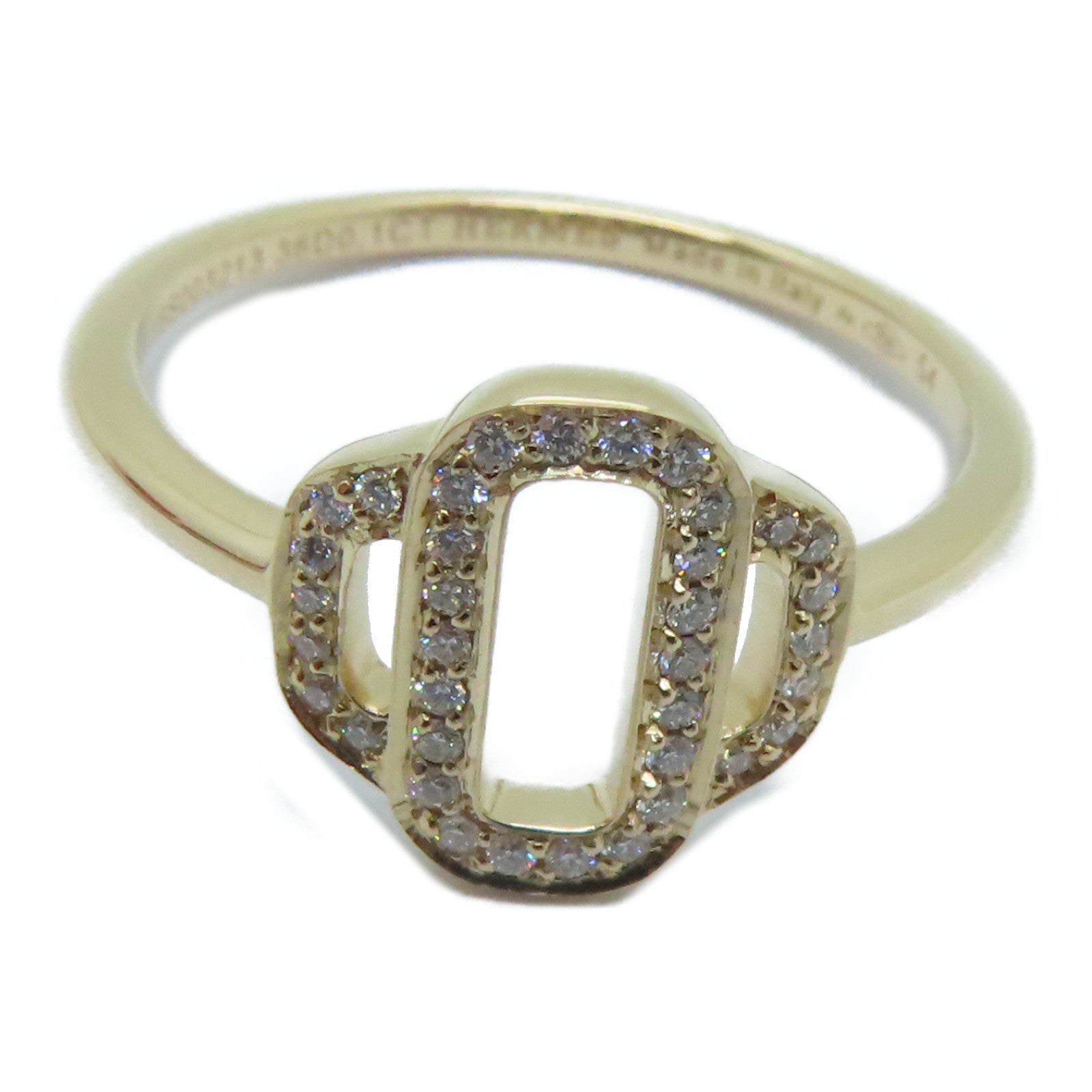 HERMES [Sharp Discount] 18K Rose Gold Attelage Ring 0.1ct Diamond Ring Hermes#54/US#6.75