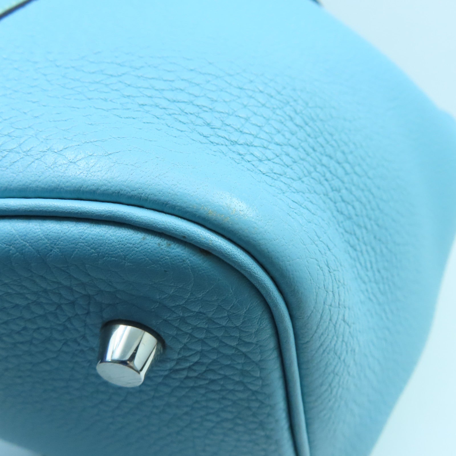 HERMES Clemence Leather Picotin Lock MM Silver Buckle Handle Bag Tiffany Blue