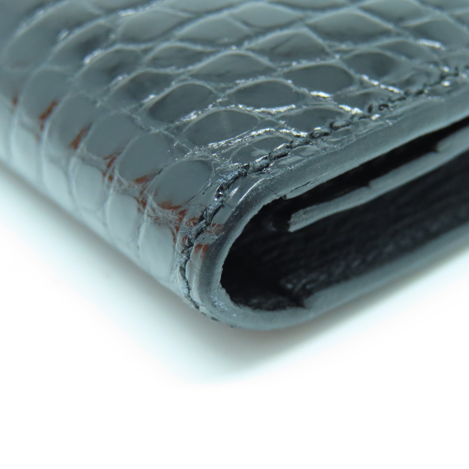 HERMES 鱷魚皮革Bearn Wallet金扣長錢包黑色