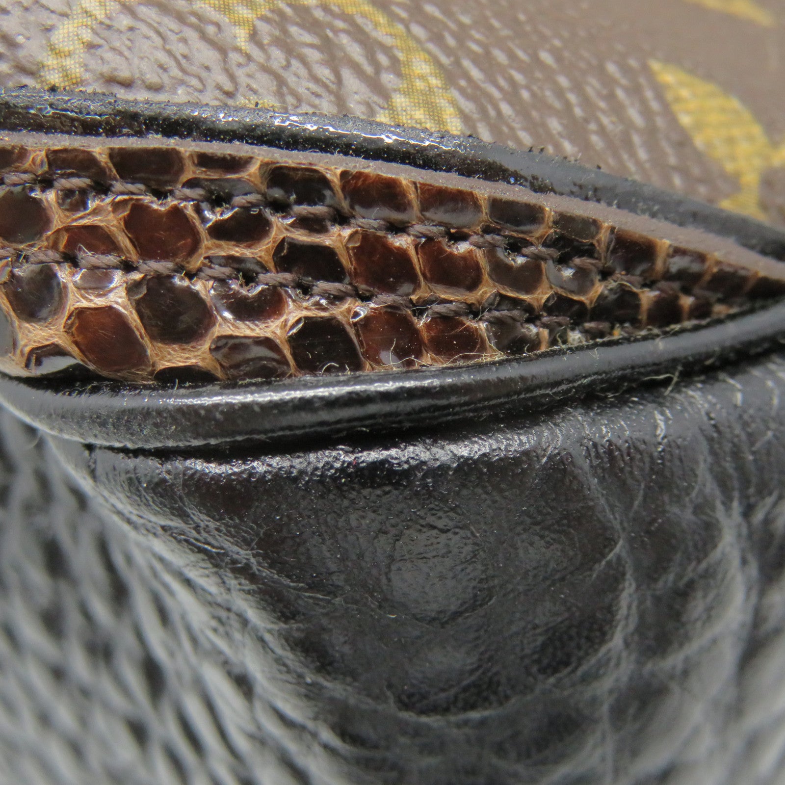 LOUIS VUITTON 【激減優惠】Monogram/駝鳥皮革/蛇皮皮革Oskar Waltz 2way Shoulder手挽肩背兩用袋啡色