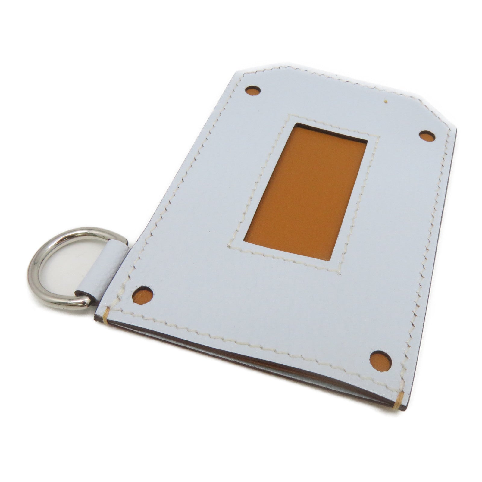 HERMES Chevre皮革Card Case银扣卡片套T0 Bleu Brume/37Gold浅蓝色/啡色