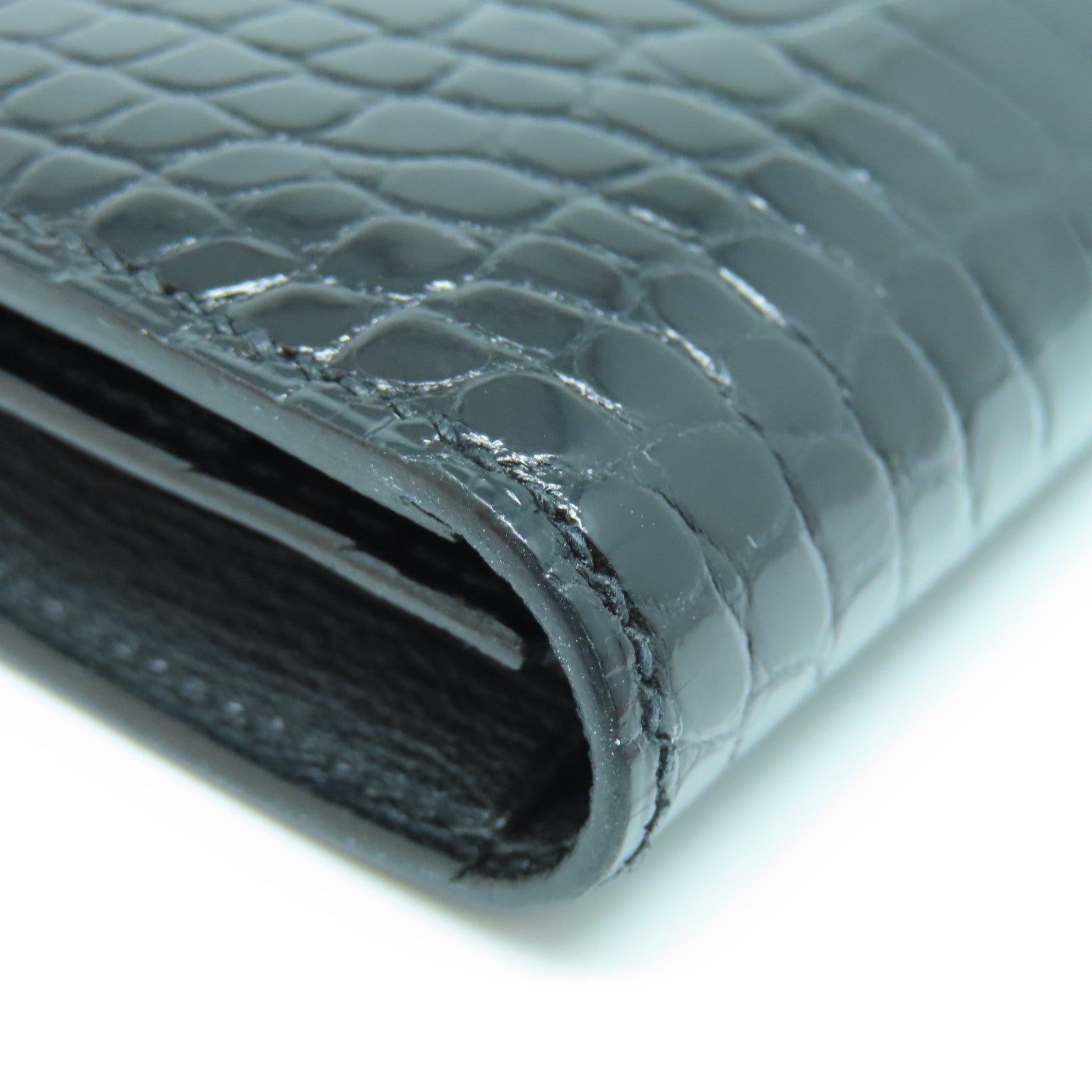 HERMES 鱷魚皮革Bearn Wallet金扣長錢包黑色