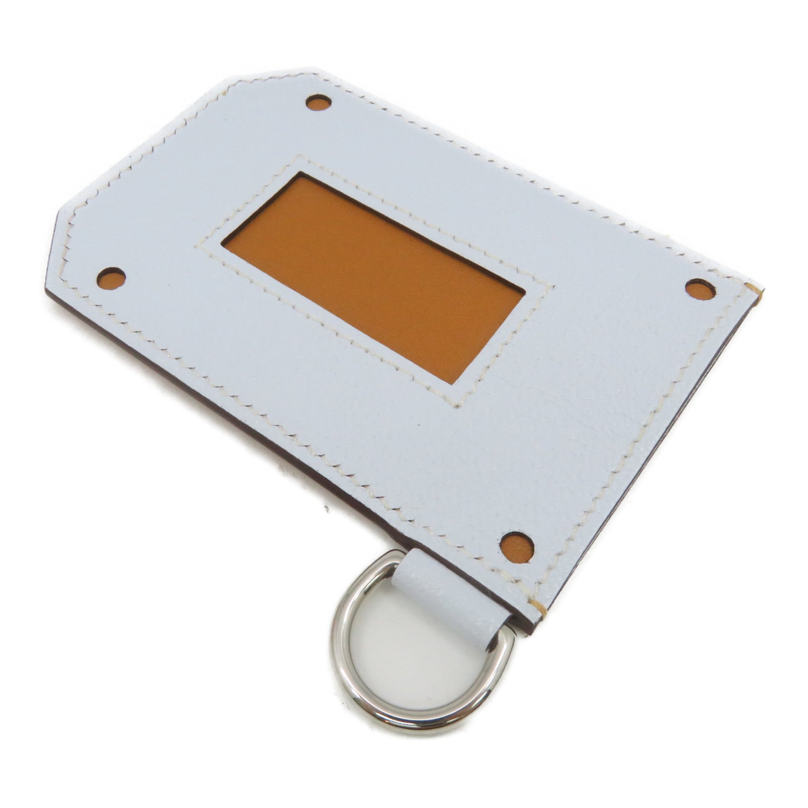 HERMES Chevre皮革Card Case银扣卡片套T0 Bleu Brume/37Gold浅蓝色/啡色