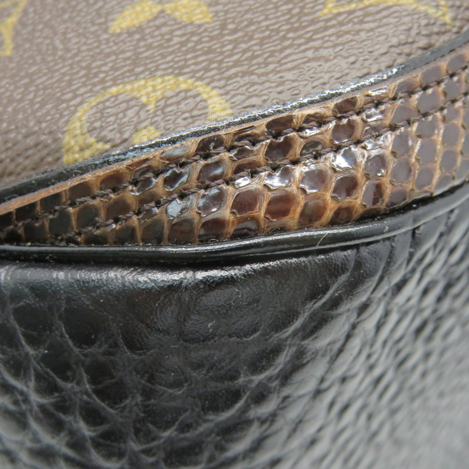 LOUIS VUITTON 【激減優惠】Monogram/駝鳥皮革/蛇皮皮革Oskar Waltz 2way Shoulder手挽肩背兩用袋啡色