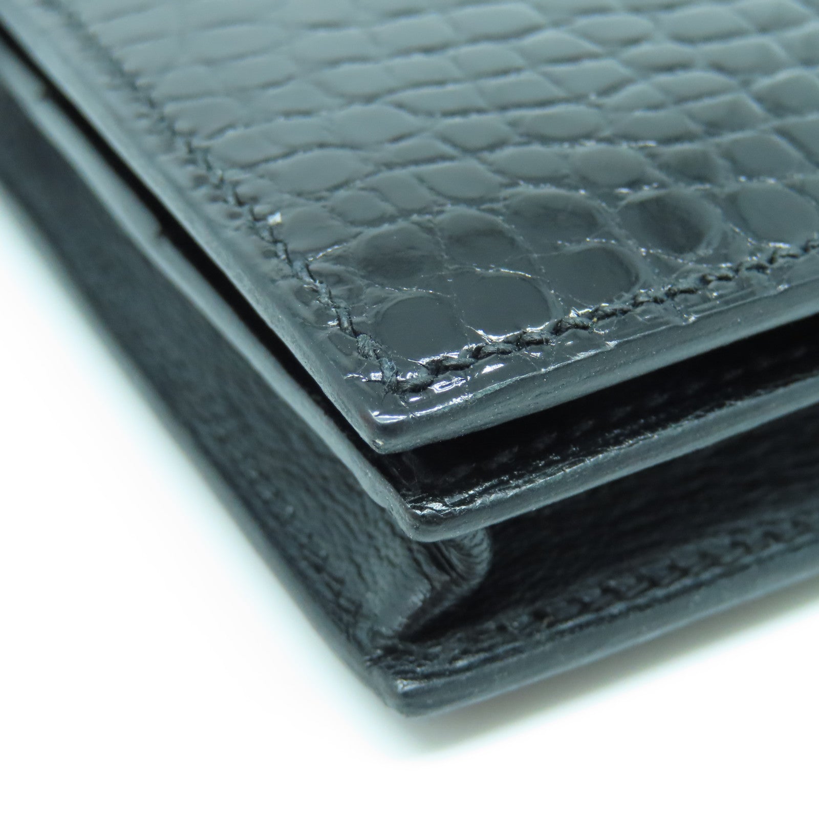 HERMES 鱷魚皮革Bearn Wallet金扣長錢包黑色