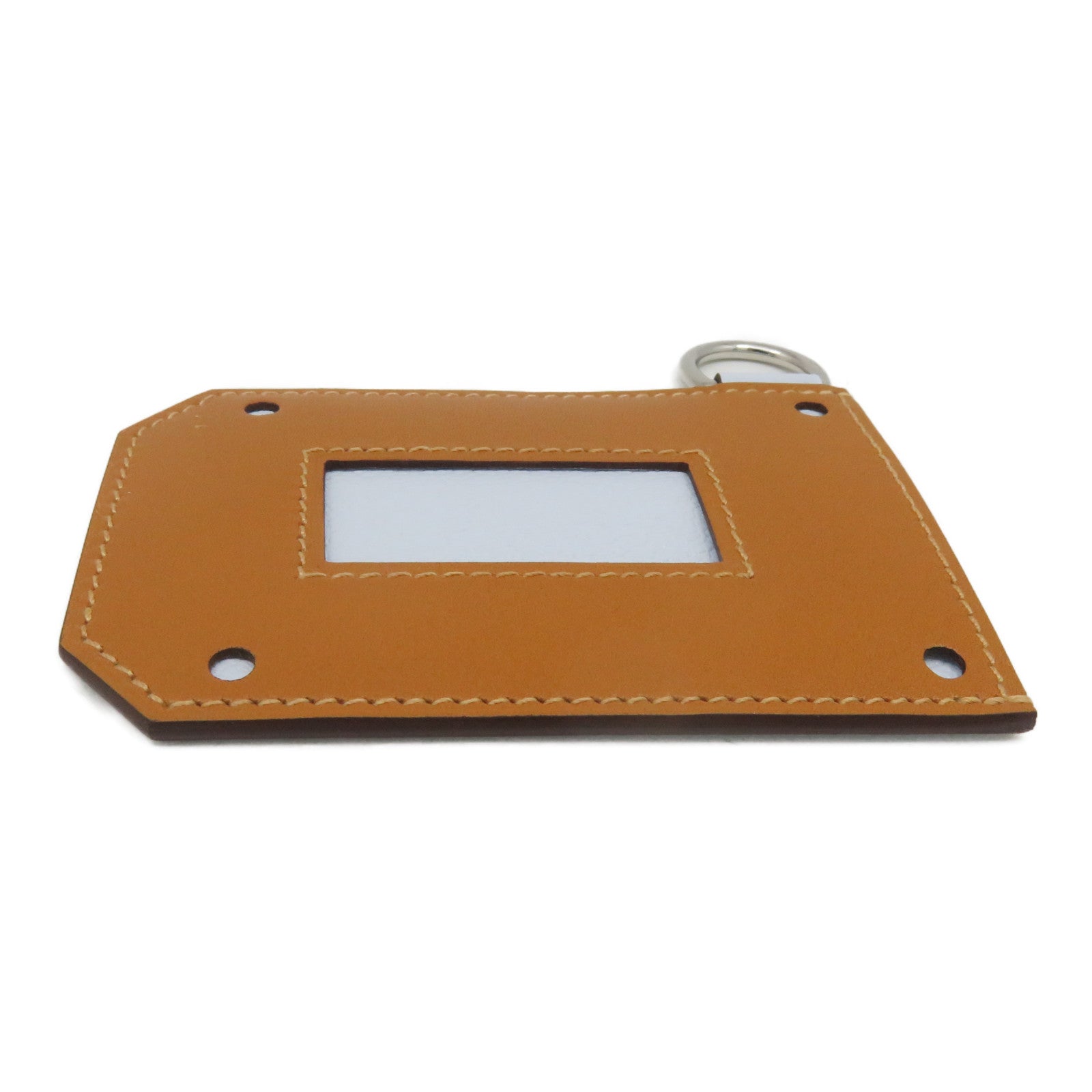 HERMES Chevre皮革Card Case银扣卡片套T0 Bleu Brume/37Gold浅蓝色/啡色