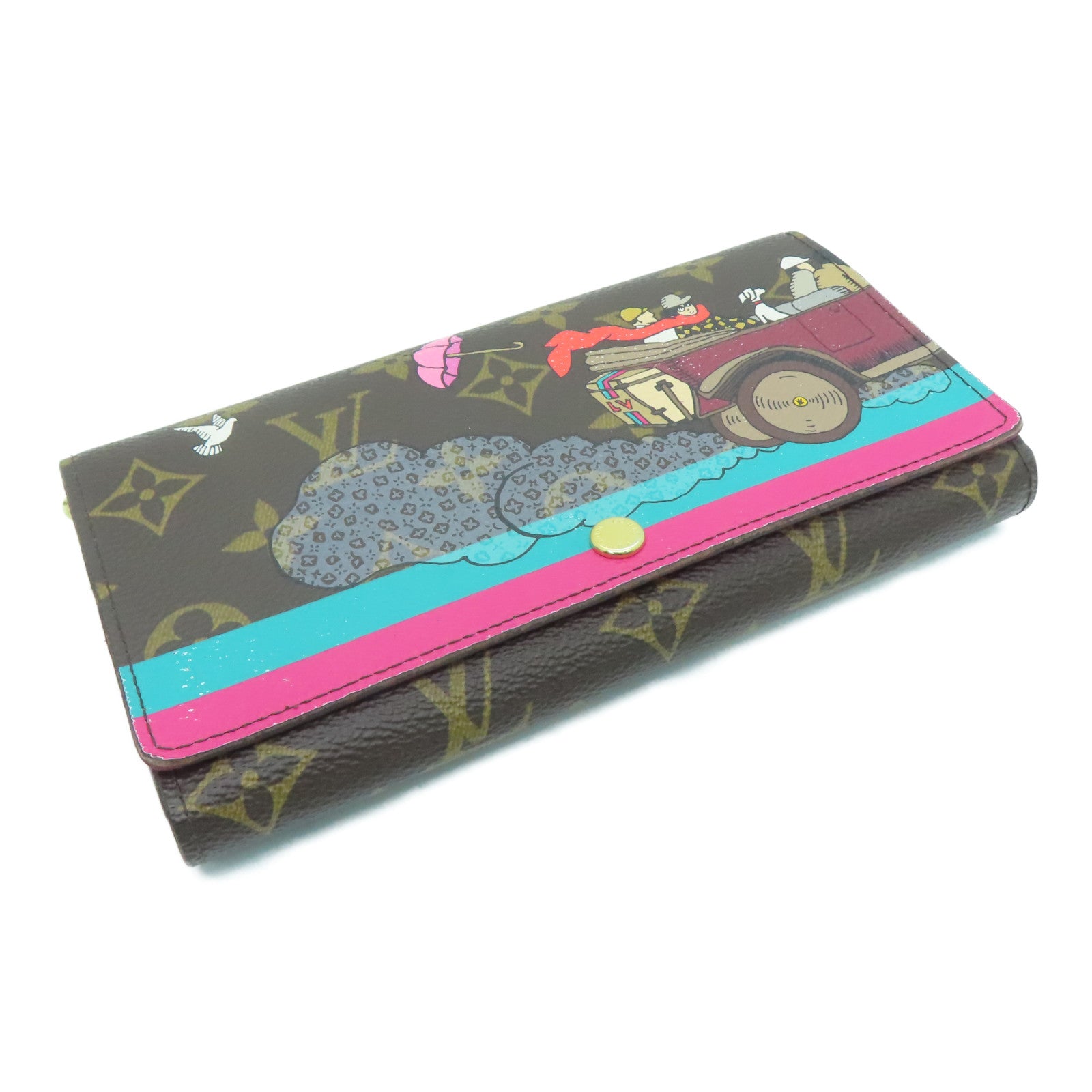 LOUIS VUITTON Monogram Sarah Evasion Gold Buckle Long Wallet Brown