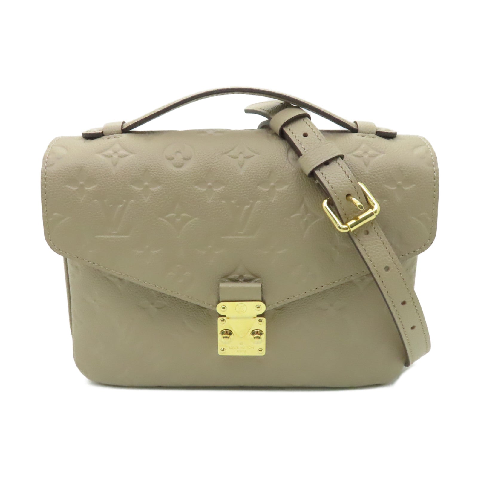 LOUIS VUITTON Monogram Empreinte Pochette Metis金扣手挽肩背兩用袋米色