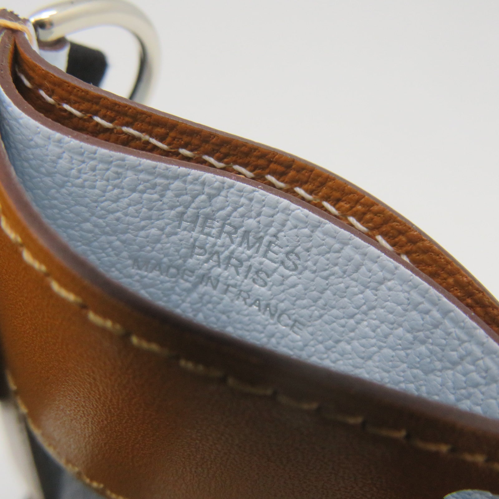 HERMES Chevre皮革Card Case银扣卡片套T0 Bleu Brume/37Gold浅蓝色/啡色
