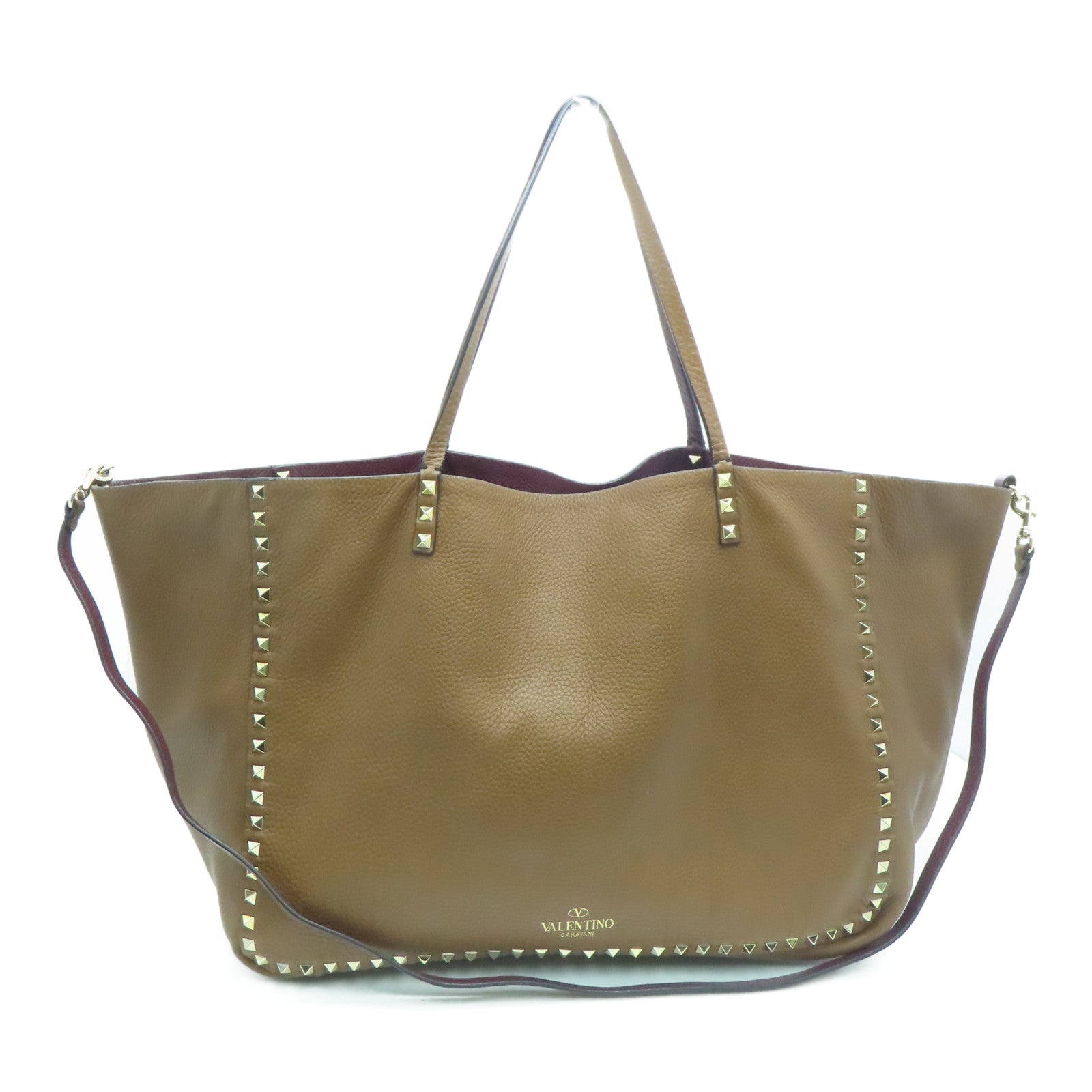 Valentino 牛皮皮革Shoulder Bag金扣肩背袋紅色/啡色
