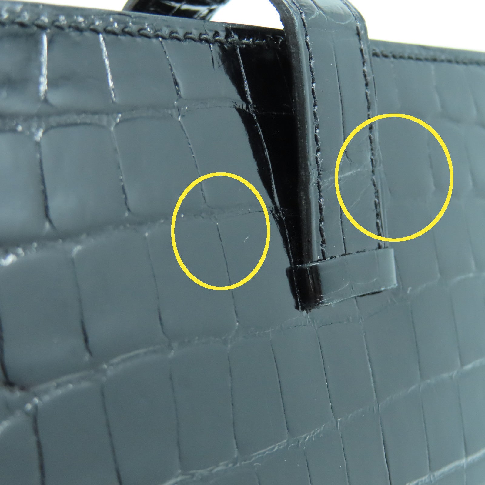 HERMES 鱷魚皮革Bearn Wallet金扣長錢包黑色