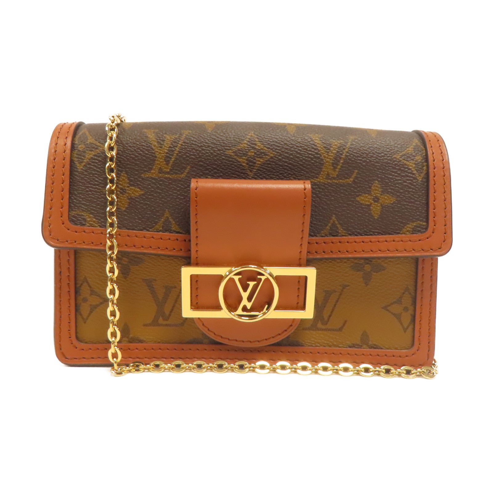 LOUIS VUITTON Monogram Reverse Dauphine Wallet On Chain金扣肩背袋啡色