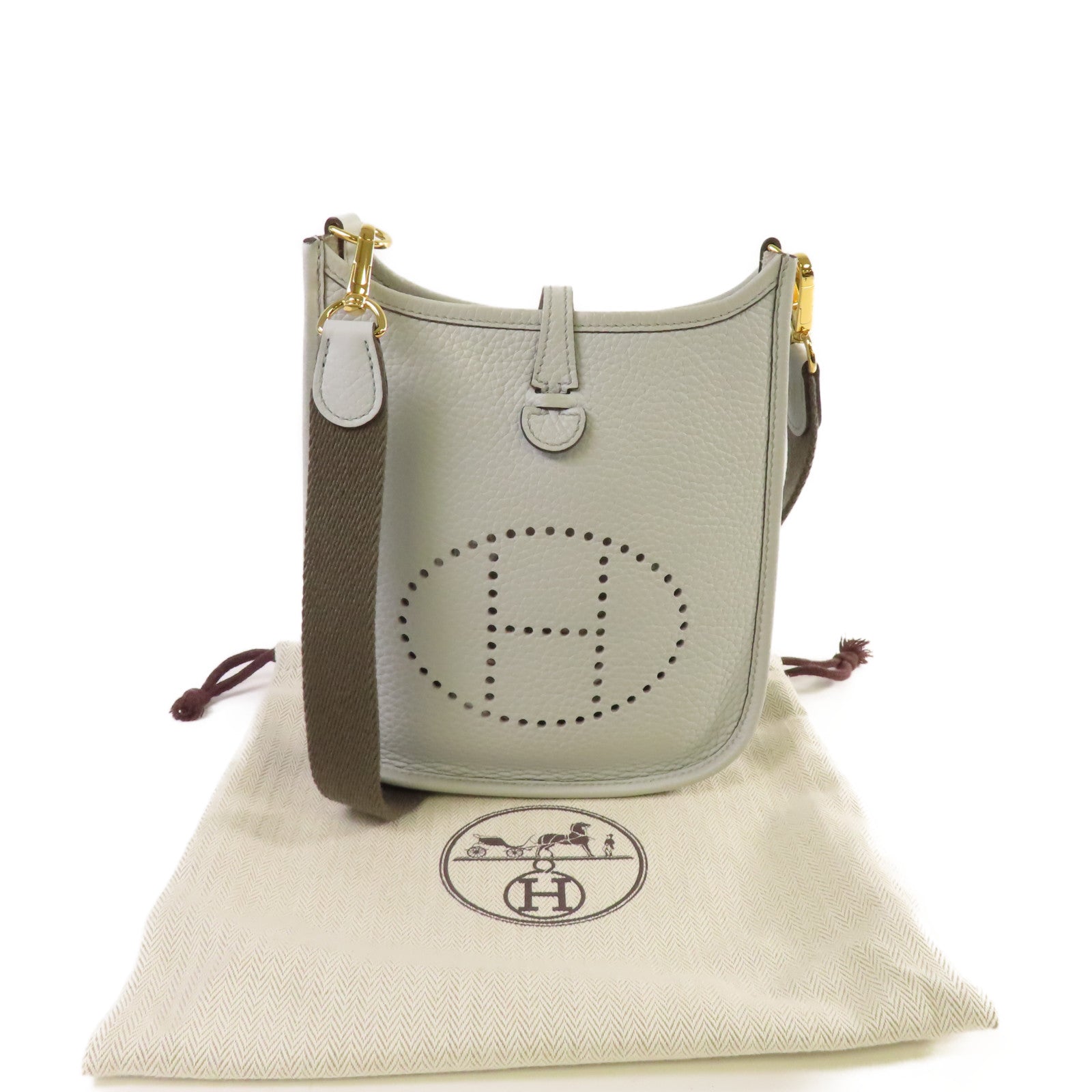 HERMES Clemence皮革Evelyne TPM Shoulder Bag銀扣肩背袋Bleu Pale淺藍色