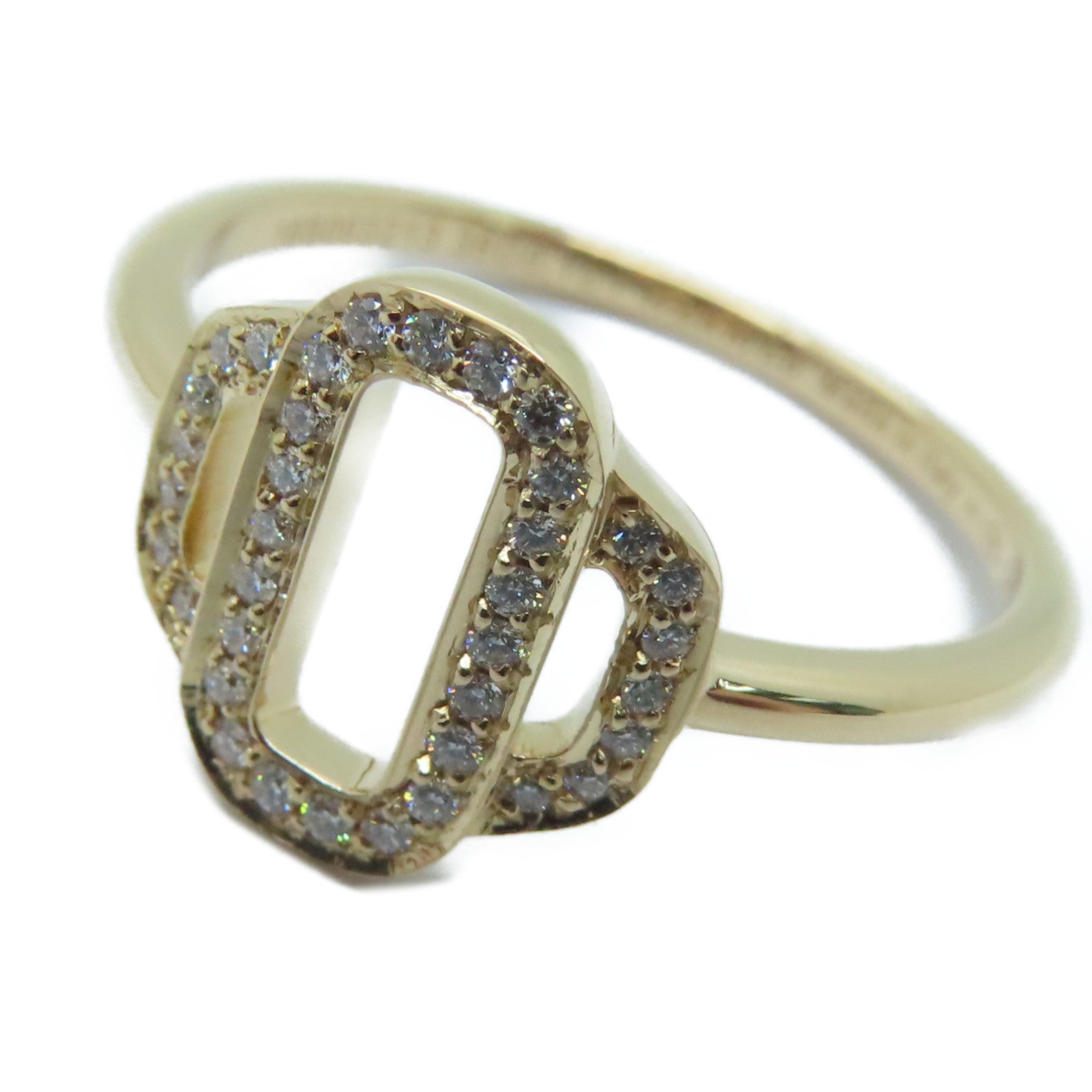 HERMES [Sharp Discount] 18K Rose Gold Attelage Ring 0.1ct Diamond Ring Hermes#54/US#6.75