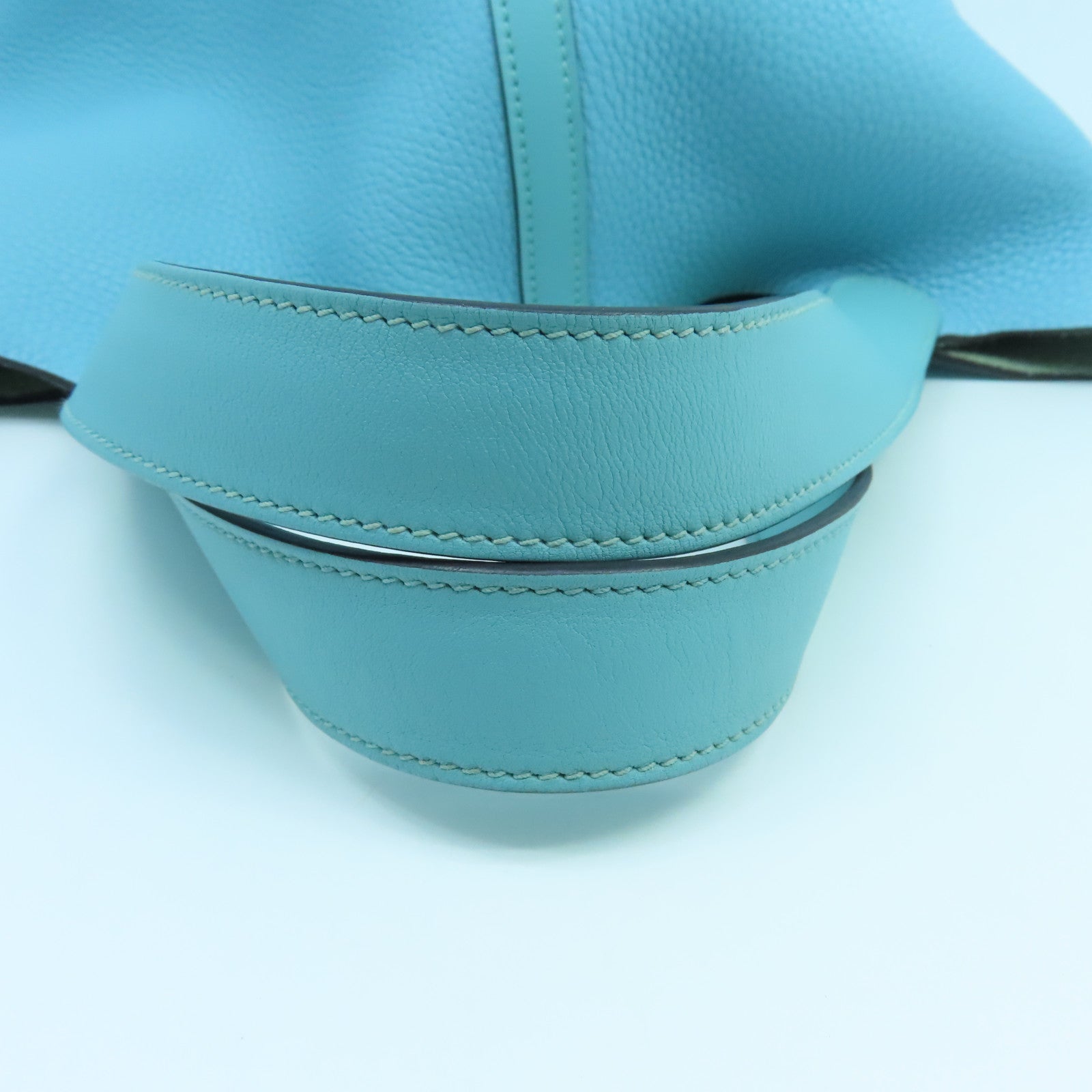 HERMES Clemence Leather Picotin Lock MM Silver Buckle Handle Bag Tiffany Blue