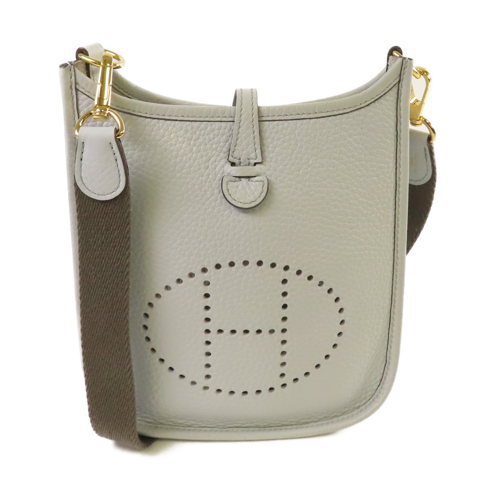 HERMES Clemence皮革Evelyne TPM Shoulder Bag銀扣肩背袋Bleu Pale淺藍色