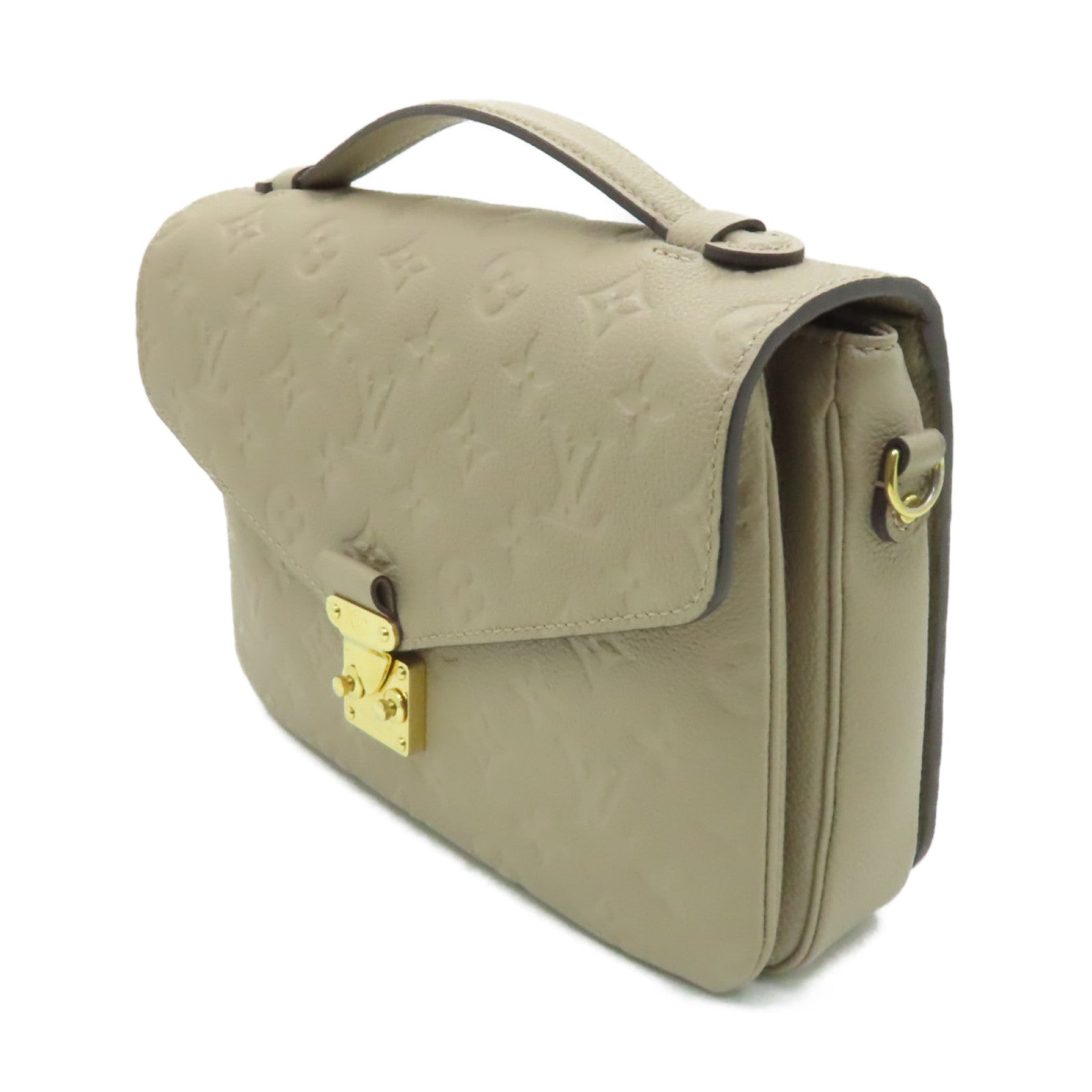 LOUIS VUITTON Monogram Empreinte Pochette Metis金扣手挽肩背兩用袋米色
