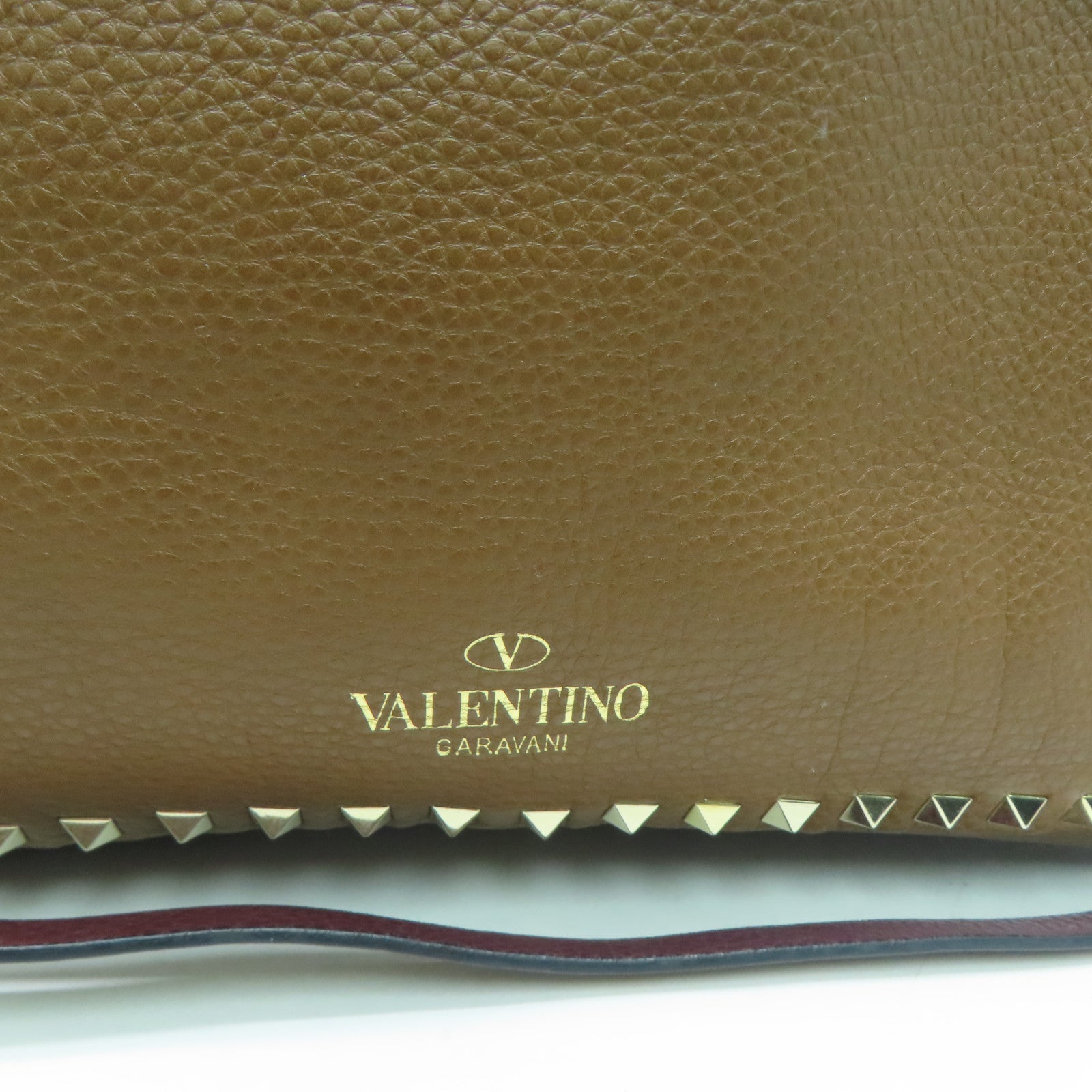 Valentino 牛皮皮革Shoulder Bag金扣肩背袋紅色/啡色