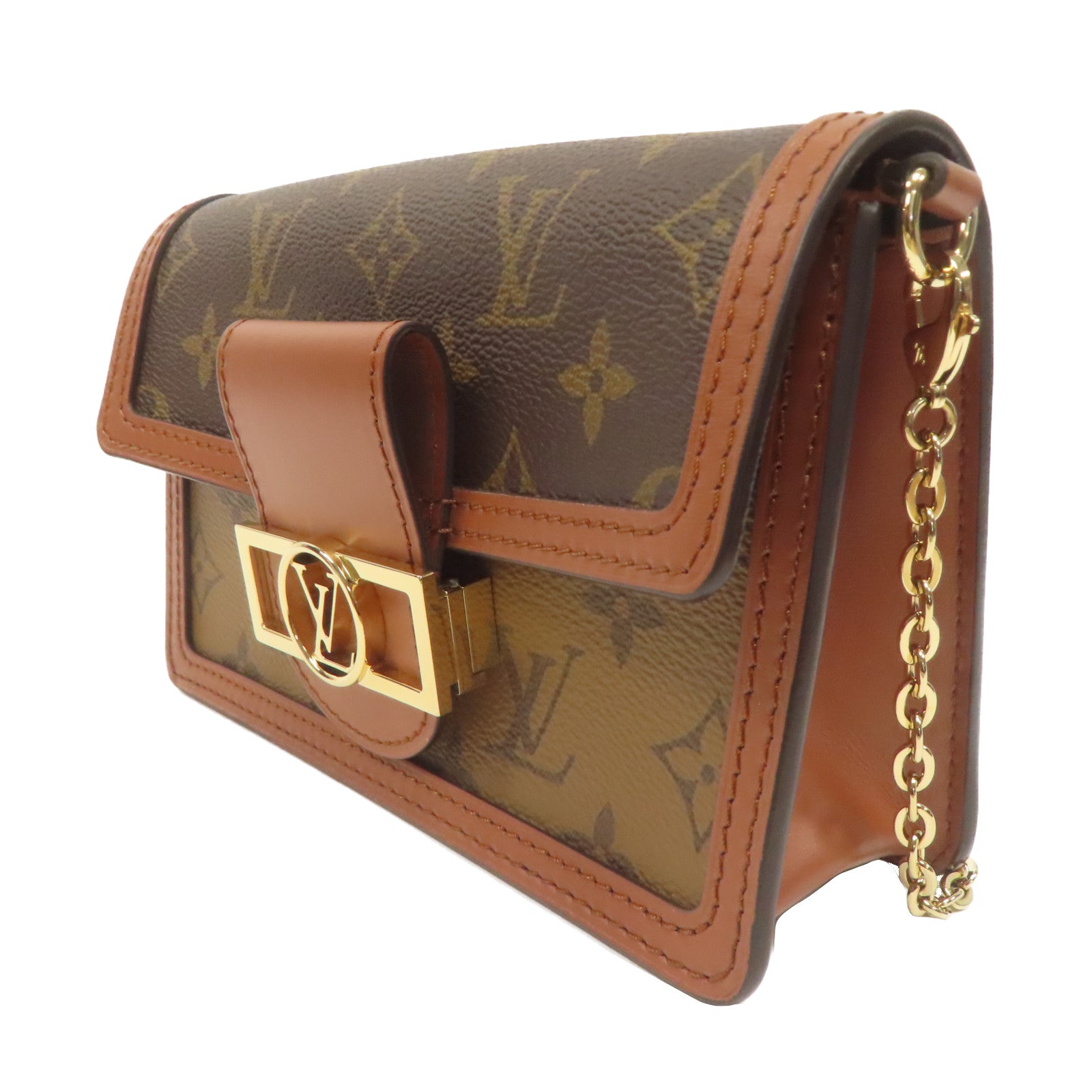 LOUIS VUITTON Monogram Reverse Dauphine Wallet On Chain金扣肩背袋啡色
