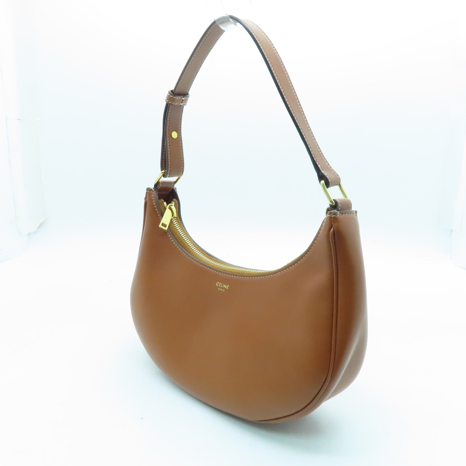 CELINE 牛皮皮革AVA金扣肩背袋啡色