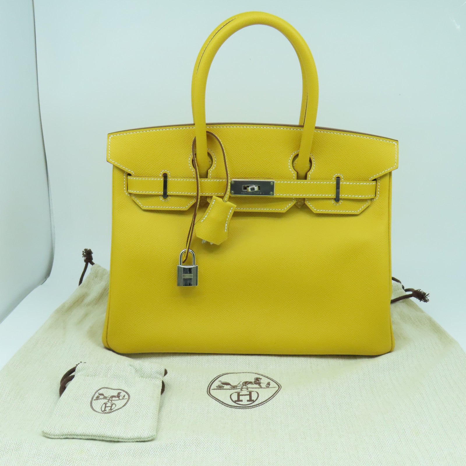 HERMES Epsom皮革Birkin 30銀扣手挽袋Moutarde芥末黃色