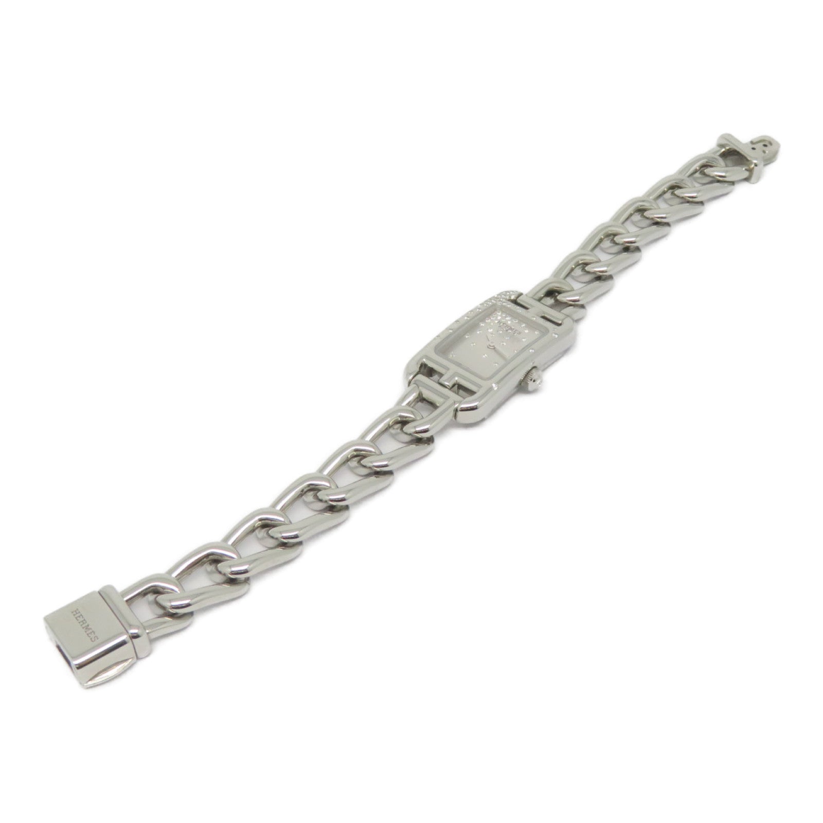 HERMES UHR Natucket Diamond Quartz Watch钻石/不锈钢手表石英机芯银色