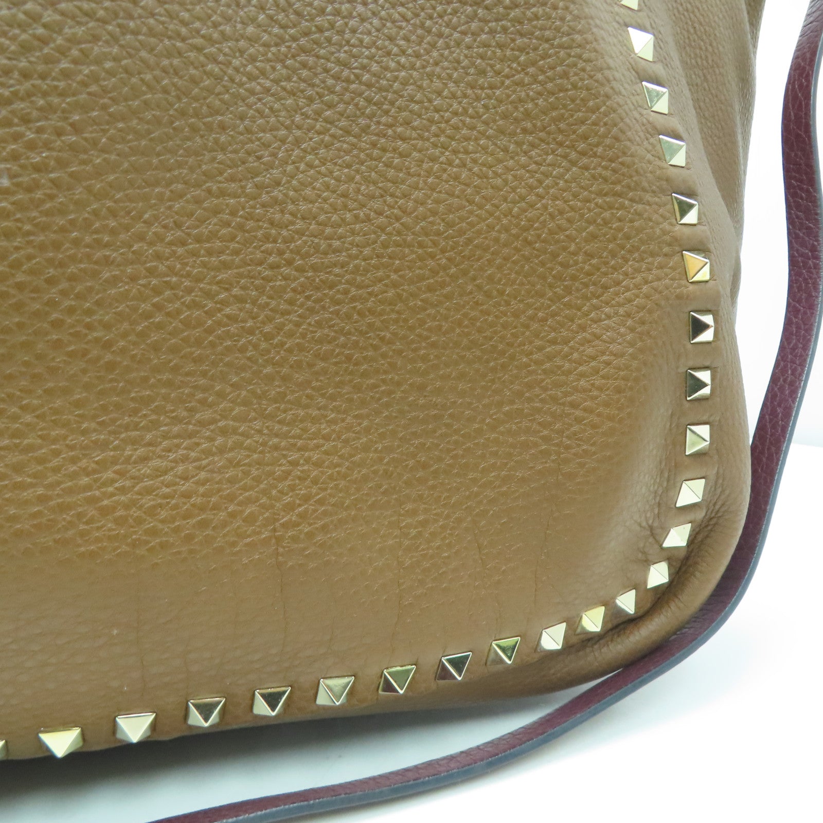 Valentino 牛皮皮革Shoulder Bag金扣肩背袋紅色/啡色