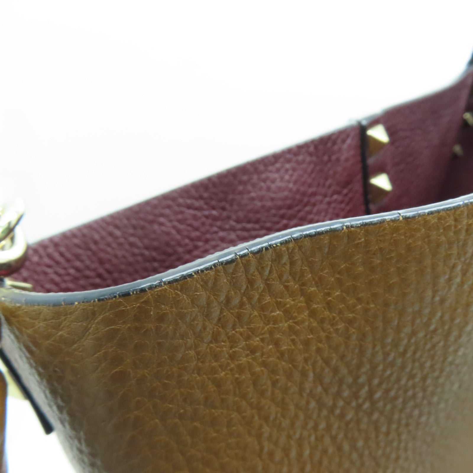 Valentino 牛皮皮革Shoulder Bag金扣肩背袋紅色/啡色