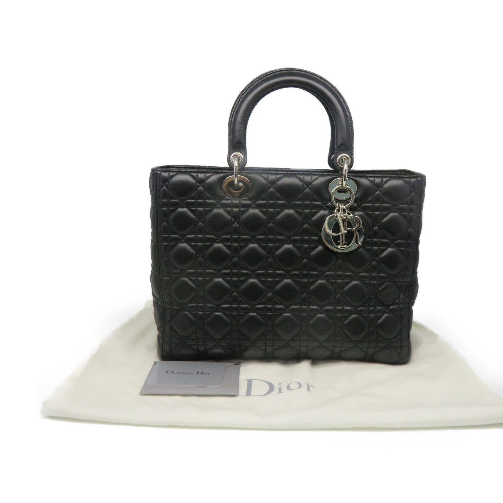 Dior 牛皮皮革Lady Dior 2 Way Handbag手挽肩背两用袋黑色