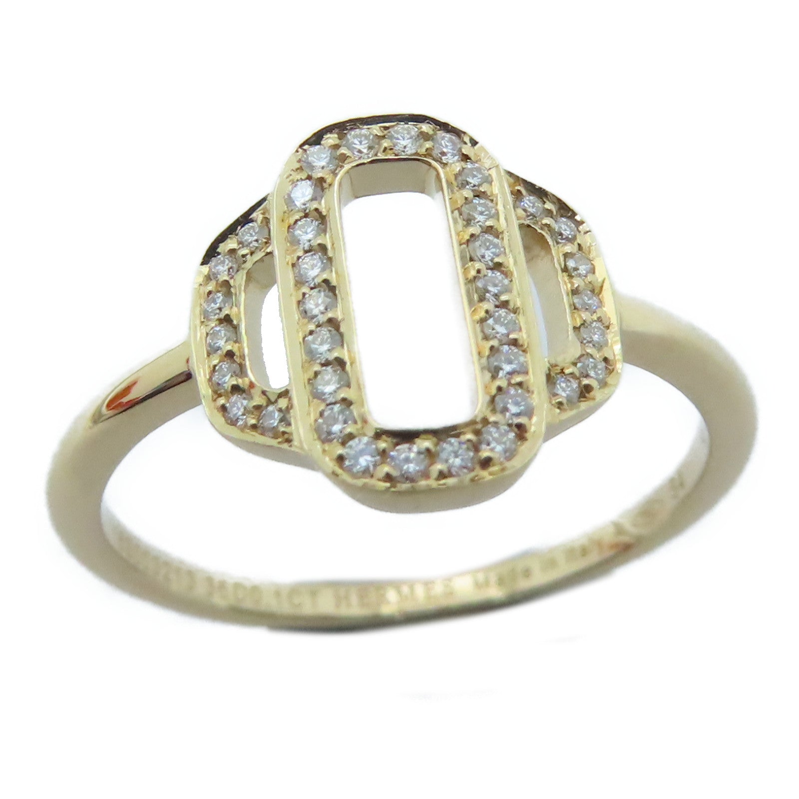 HERMES [Sharp Discount] 18K Rose Gold Attelage Ring 0.1ct Diamond Ring Hermes#54/US#6.75