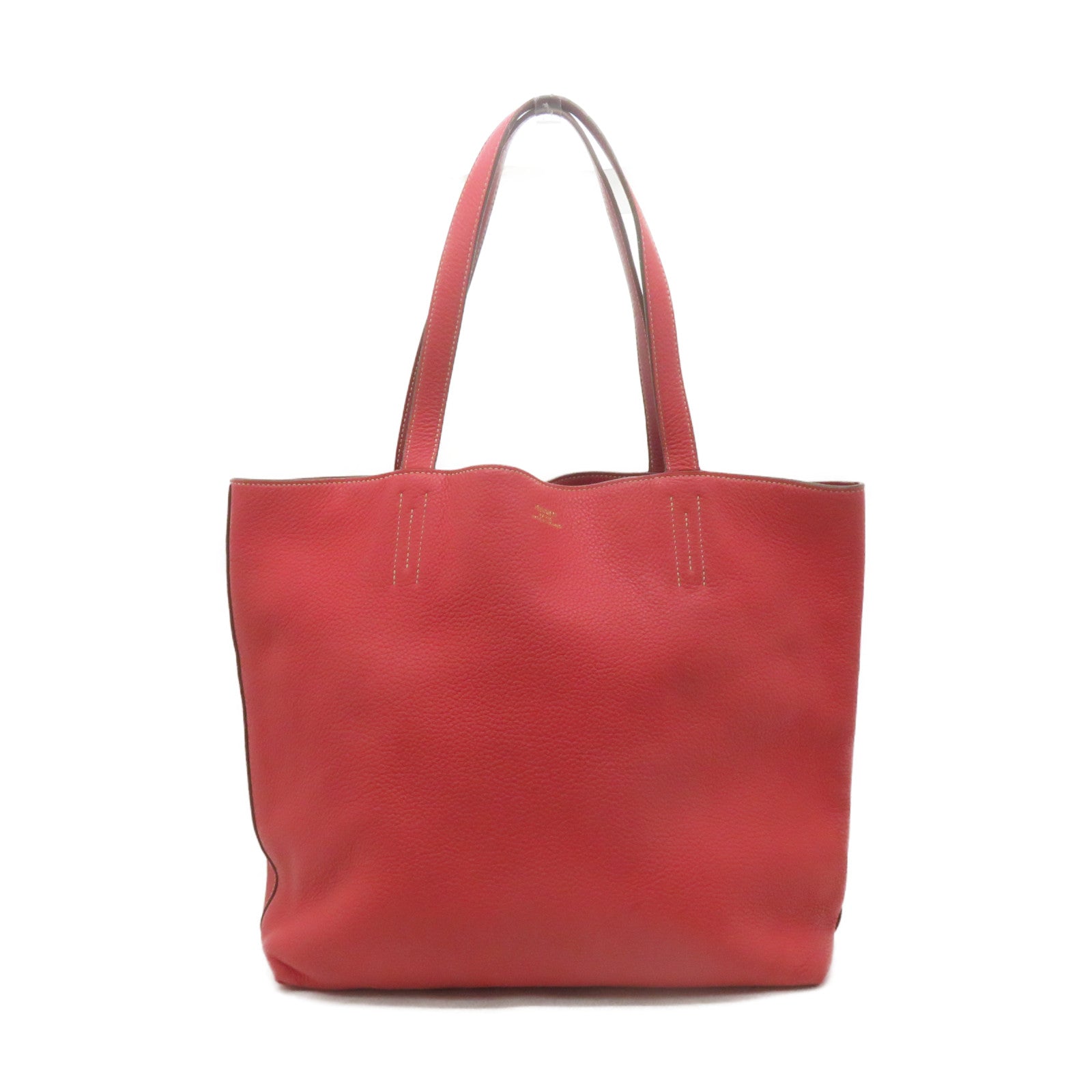 HERMES 【激減優惠】Clemence皮革Double Sens Shoulder Bag肩背袋法拉利紅/蜜桃紅