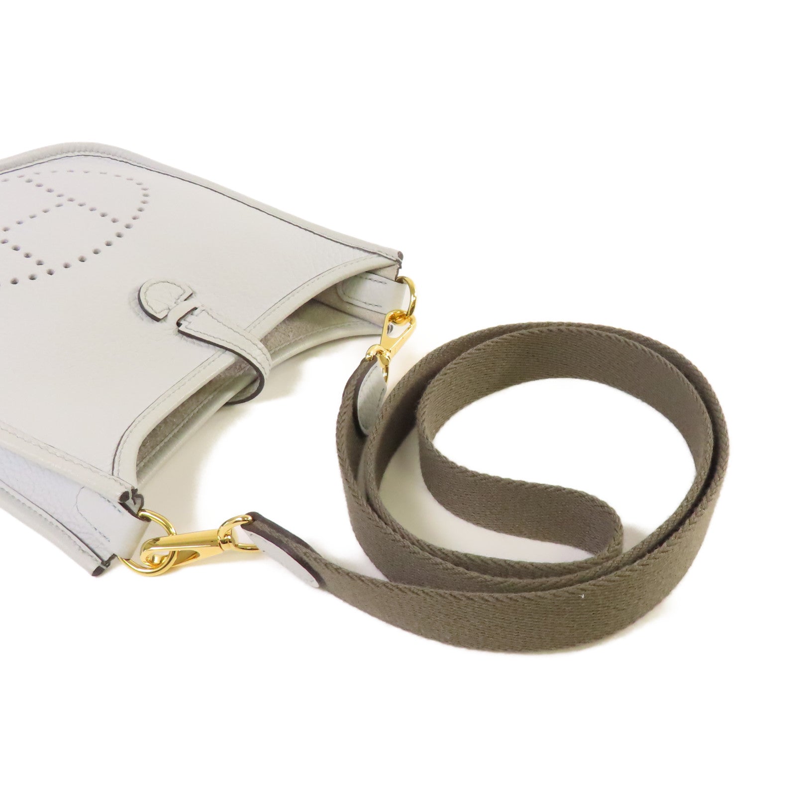 HERMES Clemence皮革Evelyne TPM Shoulder Bag銀扣肩背袋Bleu Pale淺藍色
