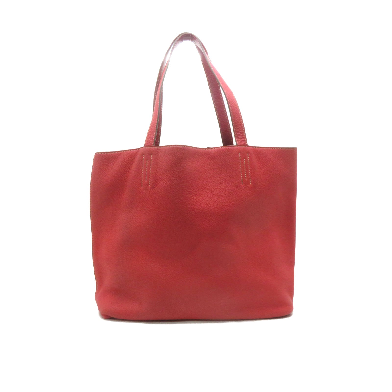 HERMES 【激減優惠】Clemence皮革Double Sens Shoulder Bag肩背袋法拉利紅/蜜桃紅
