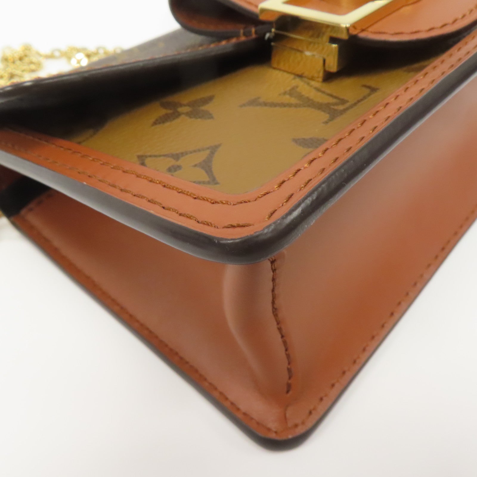 LOUIS VUITTON Monogram Reverse Dauphine Wallet On Chain金扣肩背袋啡色