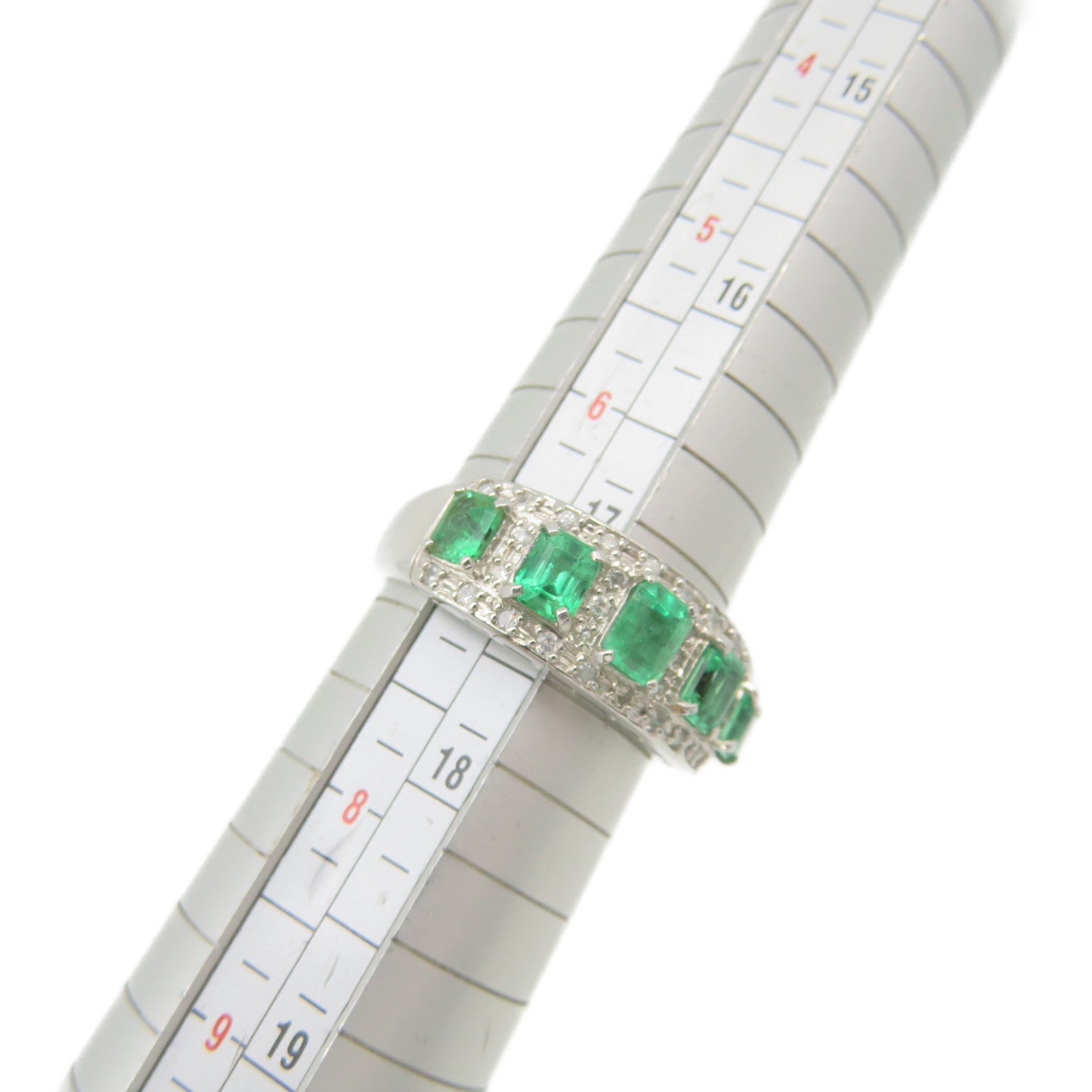 JEWELRY PT900 Platinum/1.00ct Emerald/0.04ct Diamond Emerald Ring Ring US#7