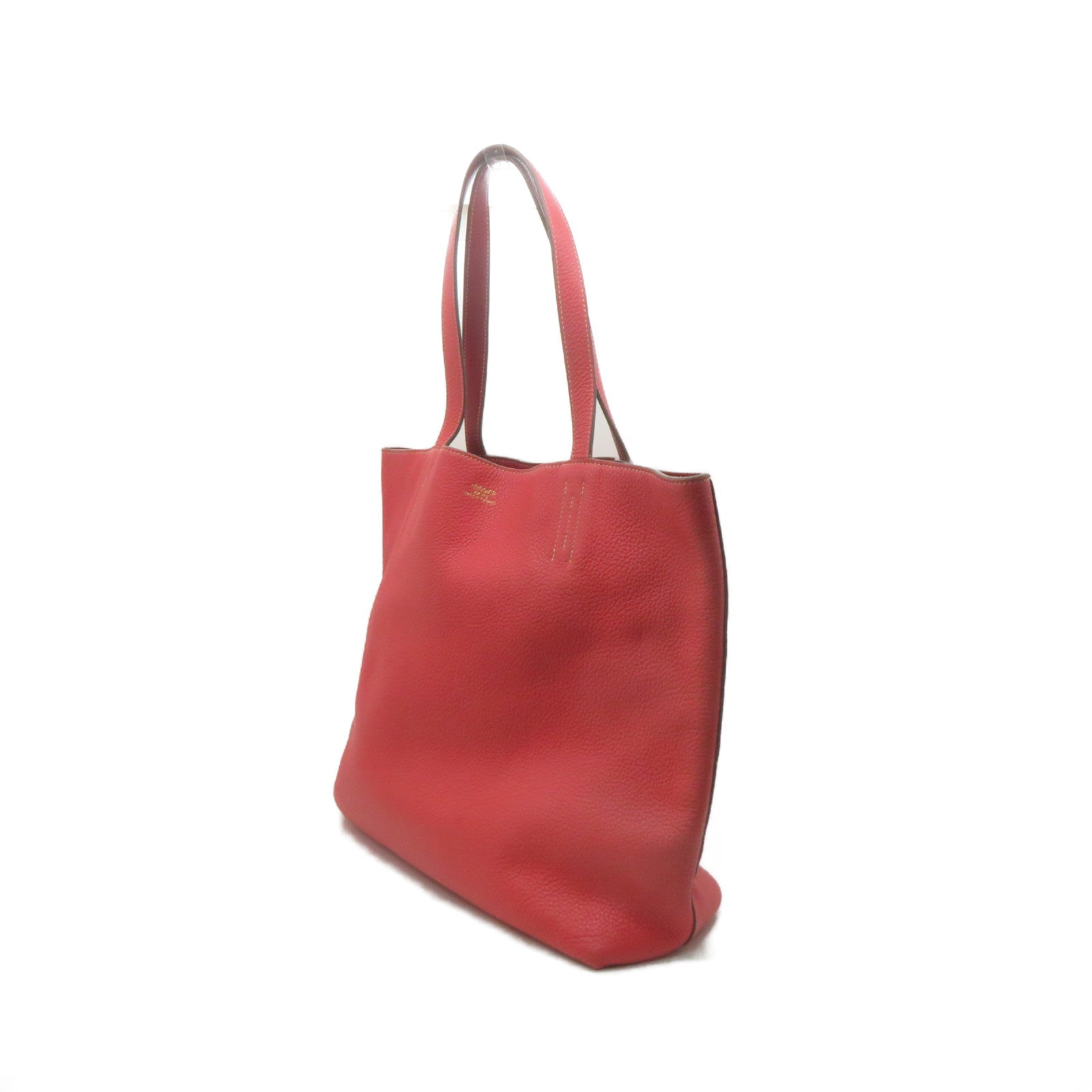 HERMES 【激減優惠】Clemence皮革Double Sens Shoulder Bag肩背袋法拉利紅/蜜桃紅