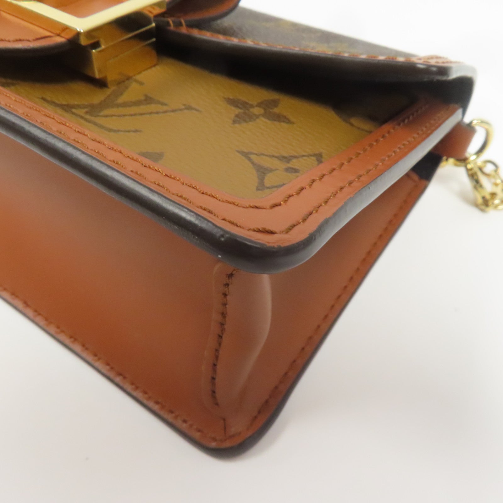 LOUIS VUITTON Monogram Reverse Dauphine Wallet On Chain金扣肩背袋啡色